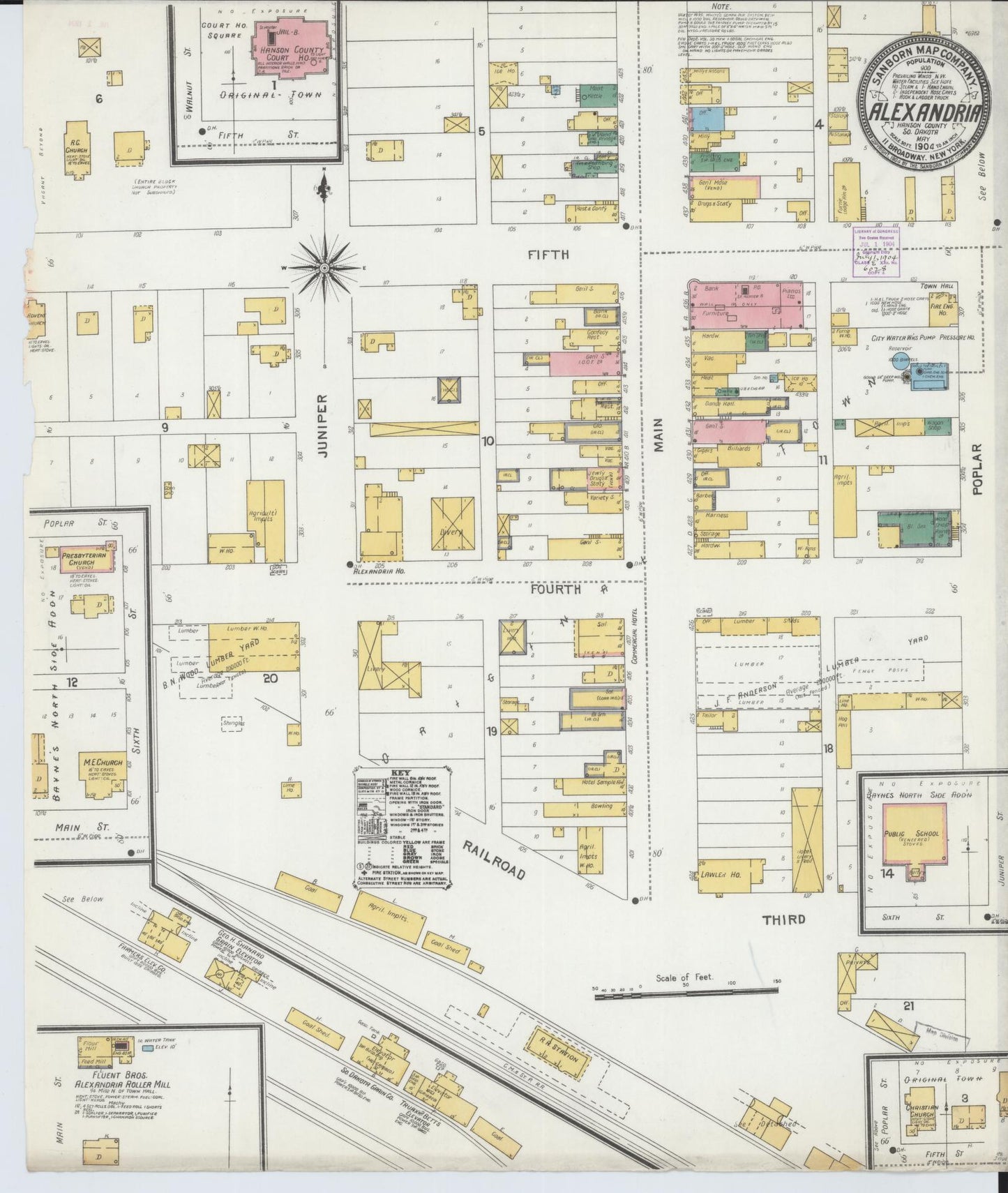 Sanborn Fire Insurance Map from Alexandria, Hanson County, South Dakota (1904), Sheet #0001 - Historic Sanborn Fire Insurance Map Print, vintage old map wall art, antique decor, genealogy gift, South Dakota South Dakota map