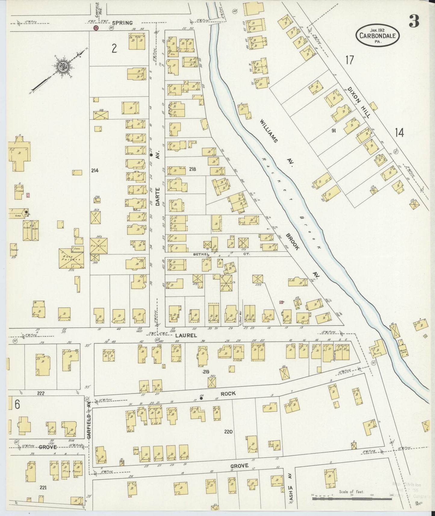 Sanborn Fire Insurance Map from Carbondale, Lackawanna County, Pennsylvania (1912), Sheet #0003 - Historic Sanborn Fire Insurance Map Print, vintage old map wall art, antique decor, genealogy gift, Pennsylvania Pennsylvania map