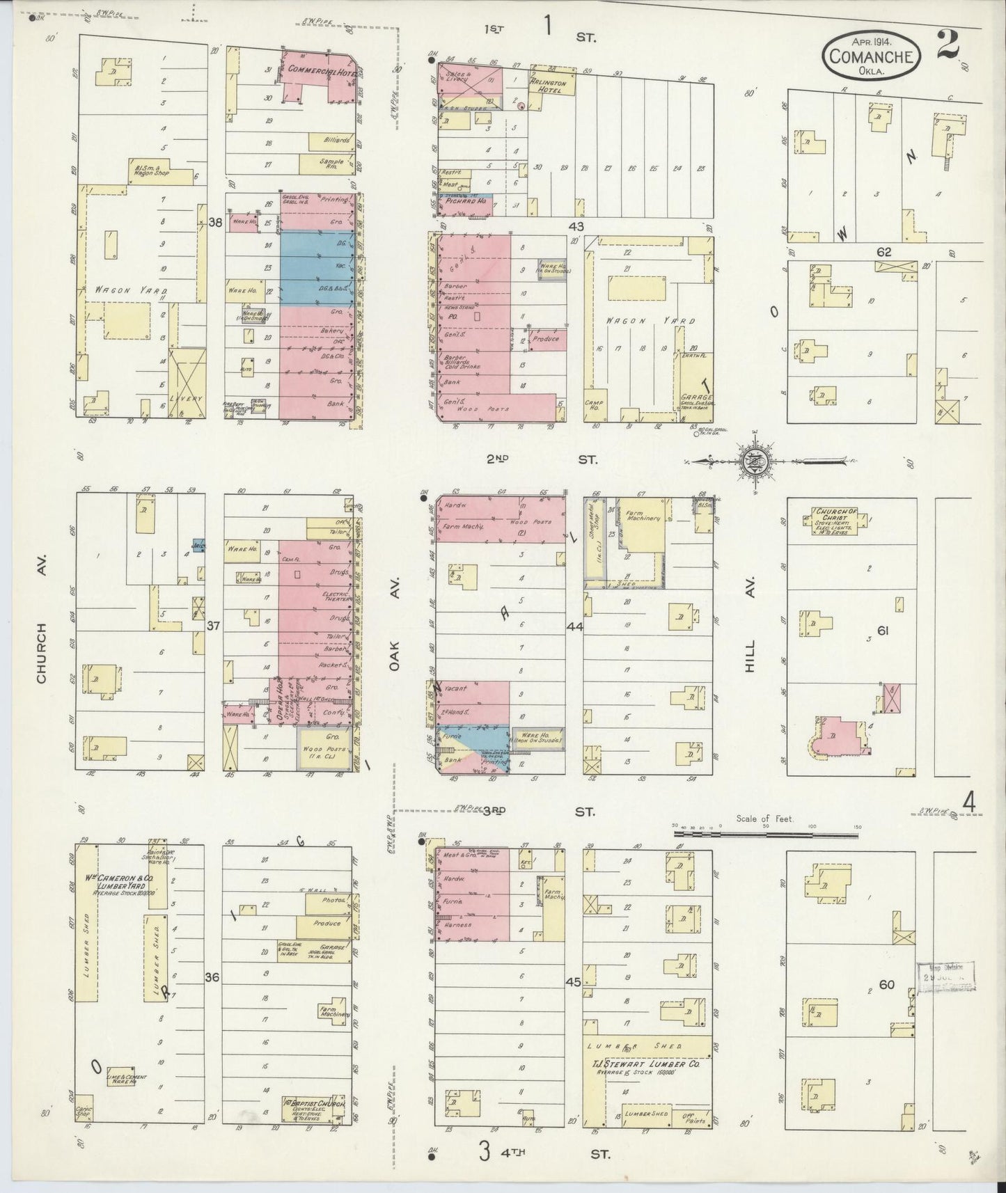 Sanborn Fire Insurance Map from Comanche, Stephens County, Oklahoma (1914), Sheet #0002 - Historic Sanborn Fire Insurance Map Print, vintage old map wall art, antique decor, genealogy gift, Oklahoma Oklahoma map