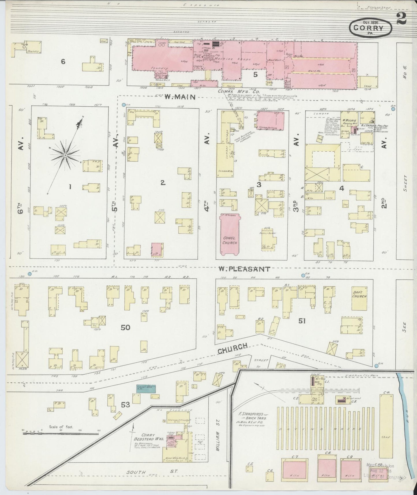 Sanborn Fire Insurance Map from Corry, Erie County, Pennsylvania (1891), Sheet #0002 - Historic Sanborn Fire Insurance Map Print, vintage old map wall art, antique decor, genealogy gift, Pennsylvania Pennsylvania map
