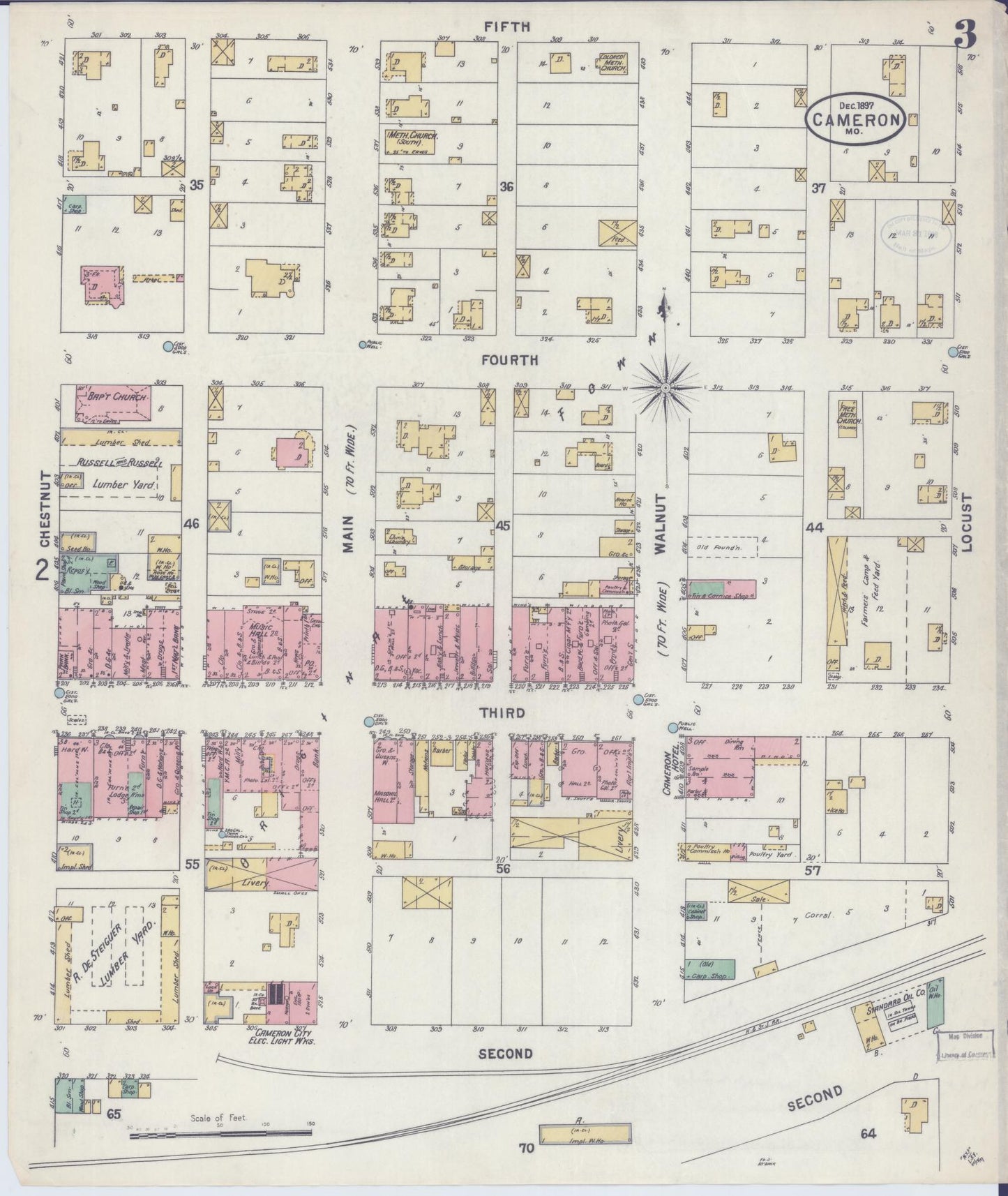 Sanborn Fire Insurance Map from Cameron, Clinton County, Missouri (1897), Sheet #0003 - Historic Sanborn Fire Insurance Map Print, vintage old map wall art, antique decor, genealogy gift, Missouri Missouri map