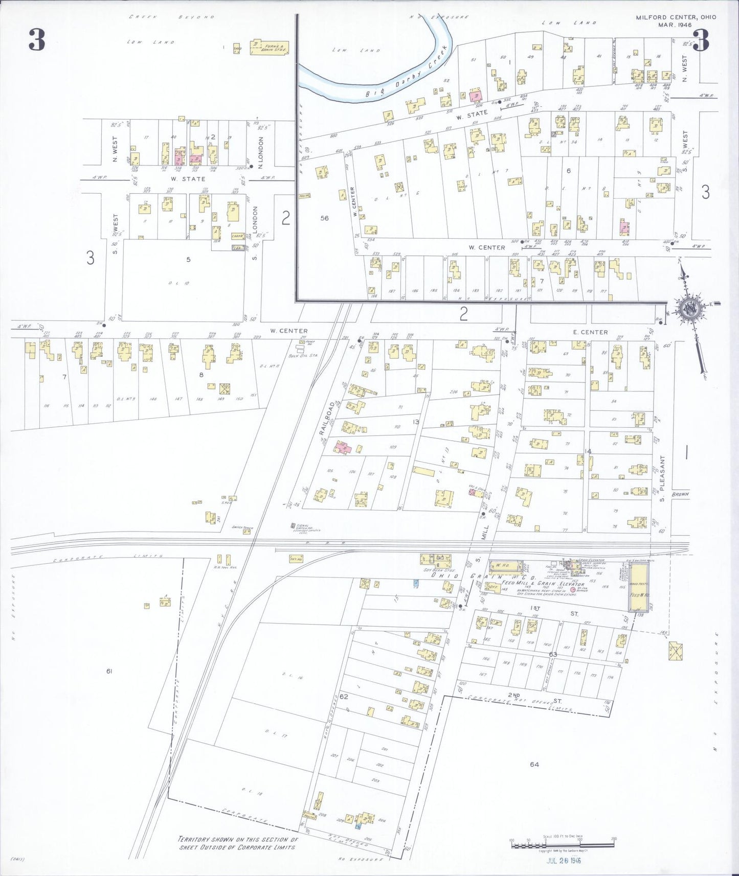 Sanborn Fire Insurance Map from Milford Center, Union County, Ohio (1946), Sheet #0003 - Complete Map Set gallery image, historic Sanborn map, vintage wall art, Ohio Ohio