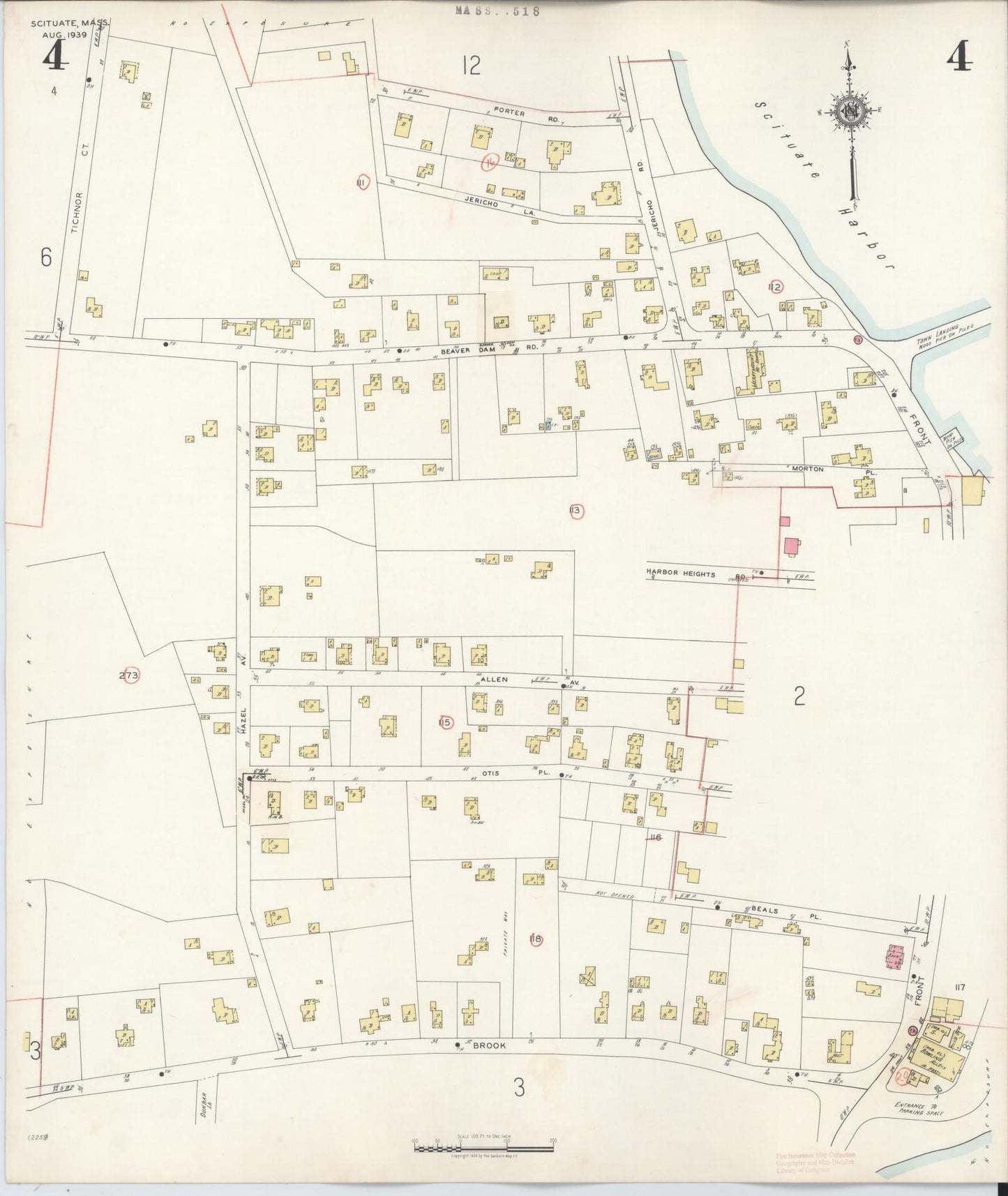 Sanborn Fire Insurance Map from Scituate, Plymouth County, Massachusetts (1944), Sheet #0004 - Historic Sanborn Fire Insurance Map Print, vintage old map wall art, antique decor, genealogy gift, Massachusetts Massachusetts map