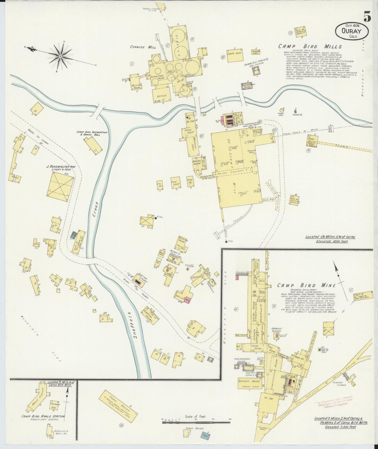 Sanborn Fire Insurance Map from Ouray, Ouray County, Colorado (1908), Sheet #0005 - Historic Sanborn Fire Insurance Map Print, vintage old map wall art, antique decor, genealogy gift, Colorado Colorado map