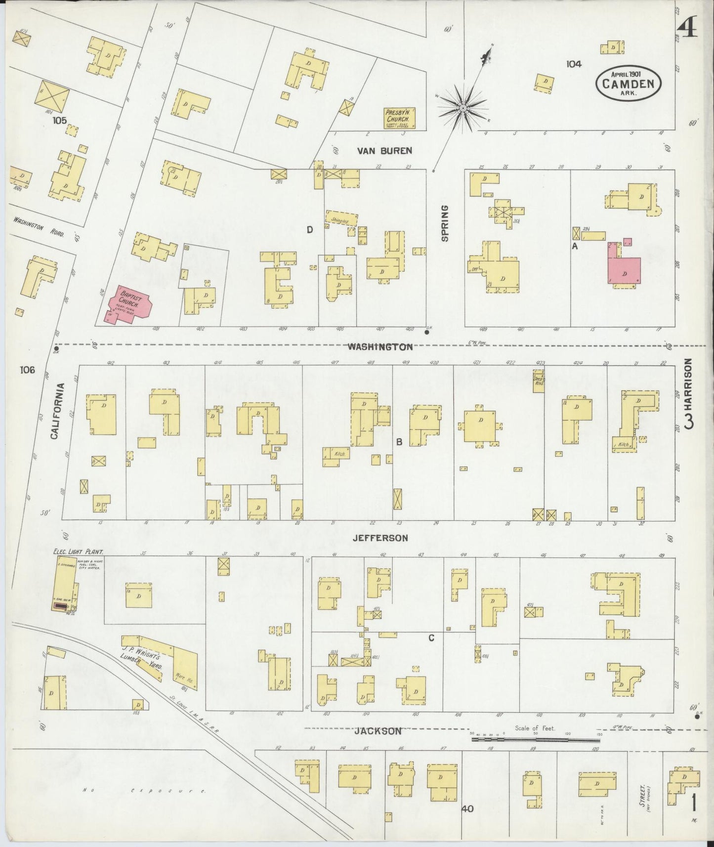Sanborn Fire Insurance Map from Camden, Ouachita County, Arkansas (1901), Sheet #0004 - Historic Sanborn Fire Insurance Map Print, vintage old map wall art, antique decor, genealogy gift, Arkansas Arkansas map