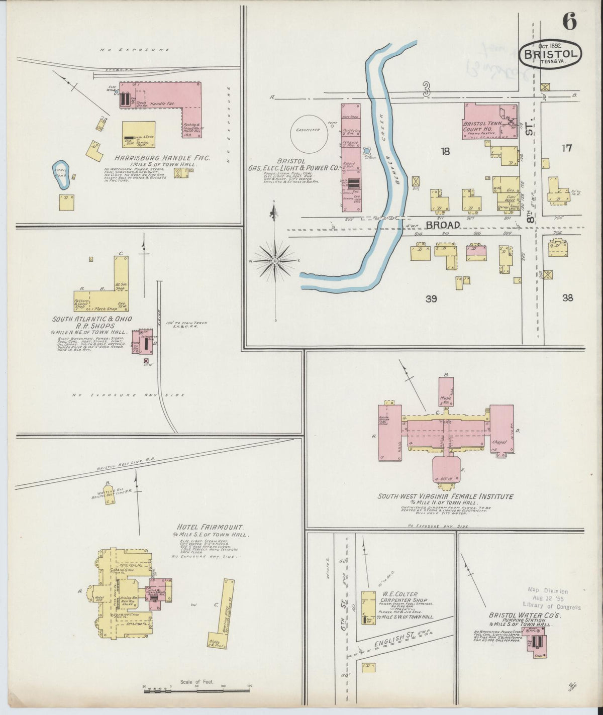 Sanborn Fire Insurance Map from Bristol, Sullivan County, Tennessee (1892), Sheet #0006 - Complete Map Set gallery image, historic Sanborn map, vintage wall art, Tennessee Tennessee