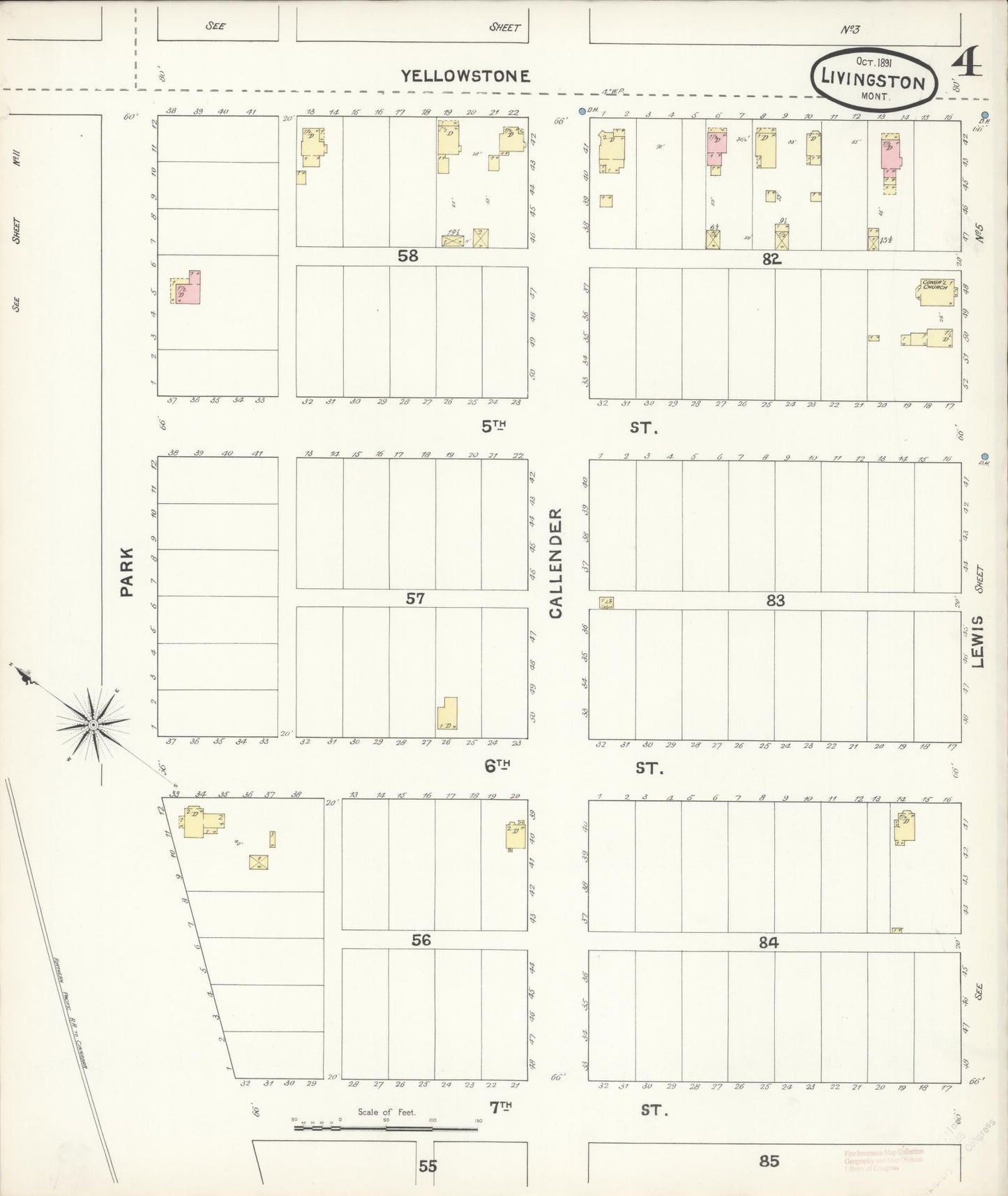 Sanborn Fire Insurance Map from Livingston, Park County, Montana (1891), Sheet #0004 - Historic Sanborn Fire Insurance Map Print, vintage old map wall art, antique decor, genealogy gift, Montana Montana map