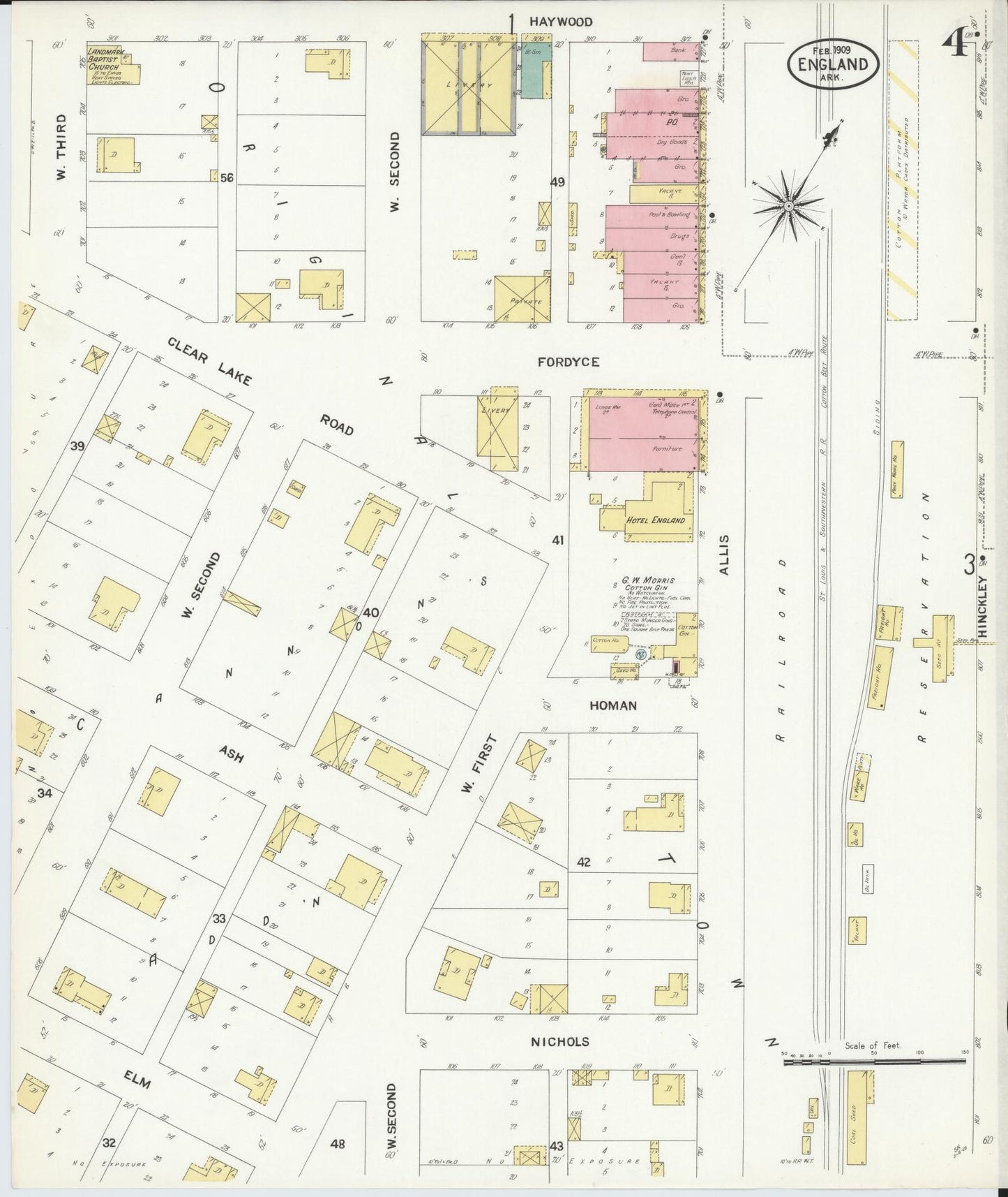 Sanborn Fire Insurance Map from England, Lonoke County, Arkansas (1909), Sheet #0004 - Complete Map Set gallery image, historic Sanborn map, vintage wall art, Arkansas Arkansas