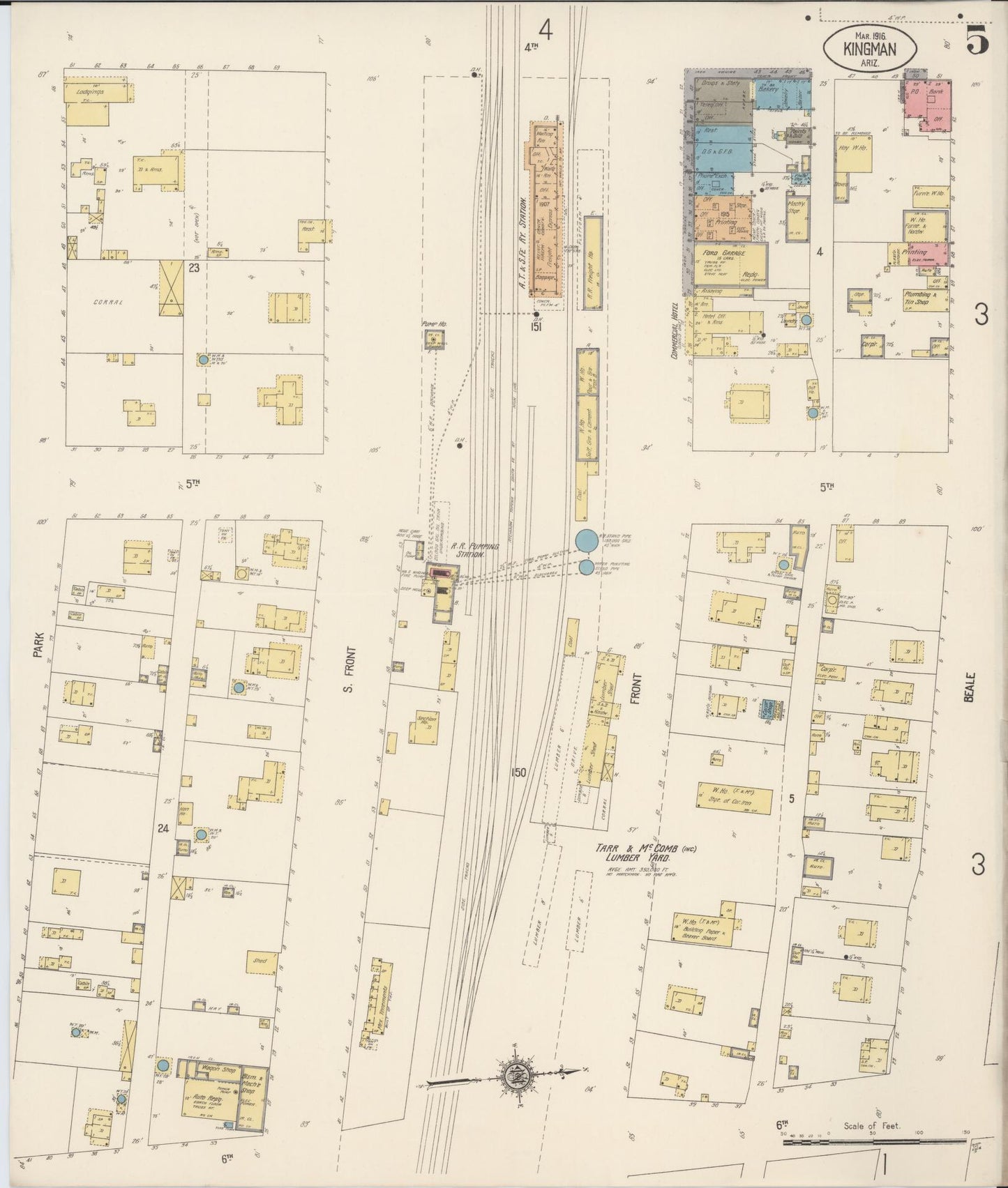 Sanborn Fire Insurance Map from Kingman, Mohave County, Arizona (1916), Sheet #0005 - Complete Map Set gallery image, historic Sanborn map, vintage wall art, Arizona Arizona