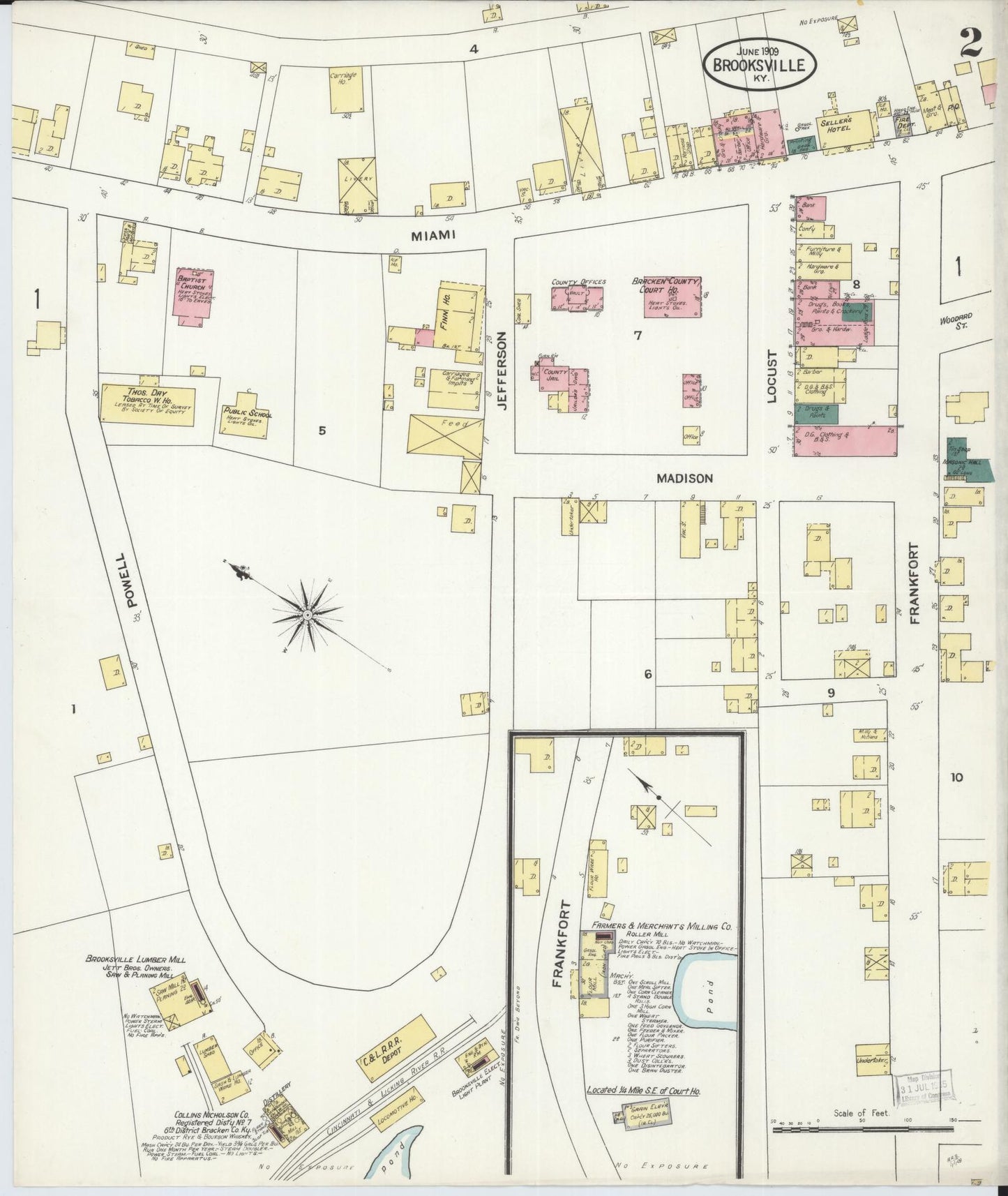 Sanborn Fire Insurance Map from Brooksville, Bracken County, Kentucky (1909), Sheet #0002 - Historic Sanborn Fire Insurance Map Print, vintage old map wall art, antique decor, genealogy gift, Kentucky Kentucky map