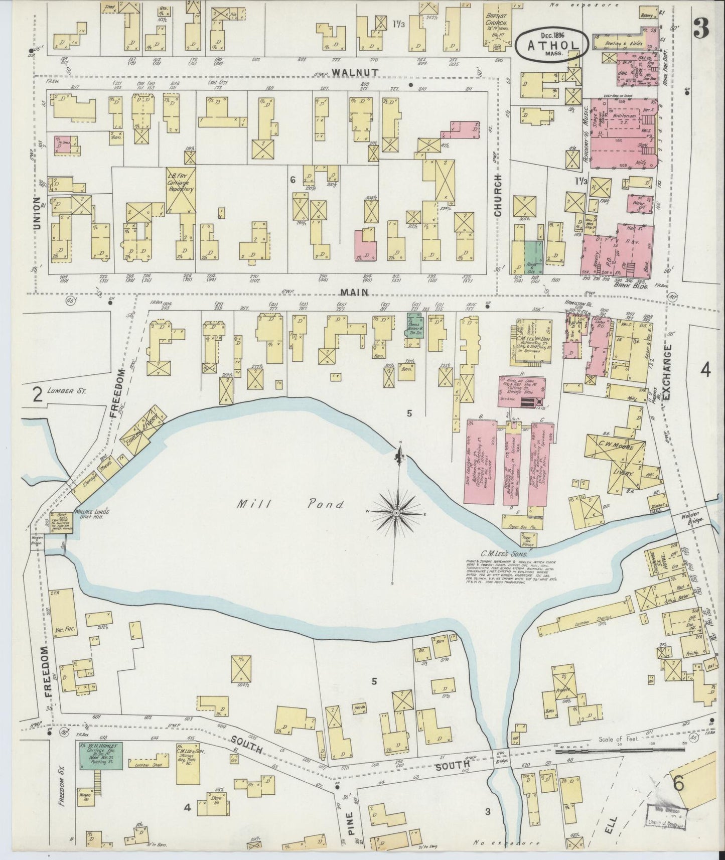 Sanborn Fire Insurance Map from Athol, Worcester County, Massachusetts (1896), Sheet #0003 - Historic Sanborn Fire Insurance Map Print, vintage old map wall art, antique decor, genealogy gift, Massachusetts Massachusetts map
