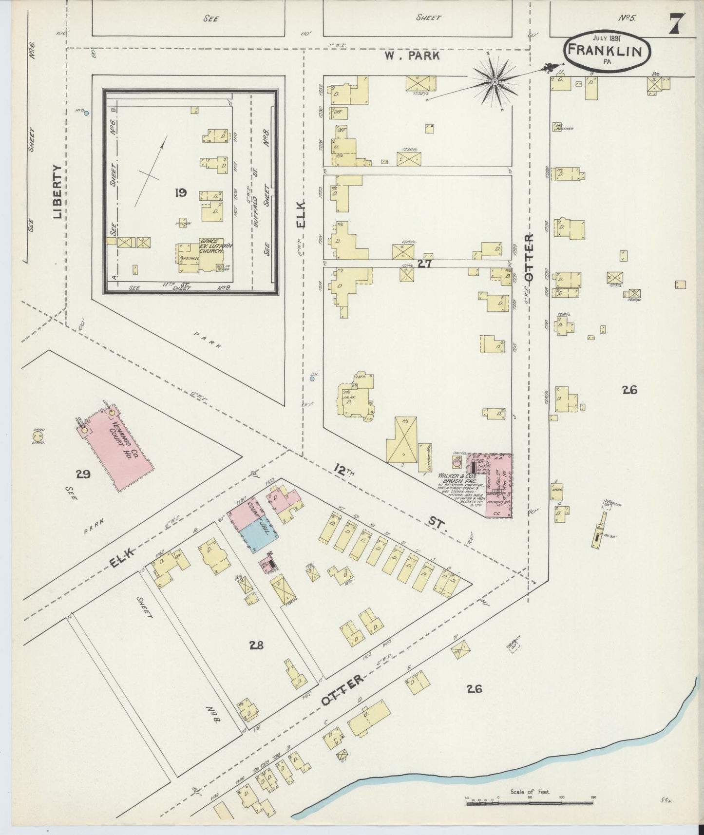 Sanborn Fire Insurance Map from Franklin, Venango County, Pennsylvania (1891), Sheet #0007 - Historic Sanborn Fire Insurance Map Print, vintage old map wall art, antique decor, genealogy gift, Pennsylvania Pennsylvania map