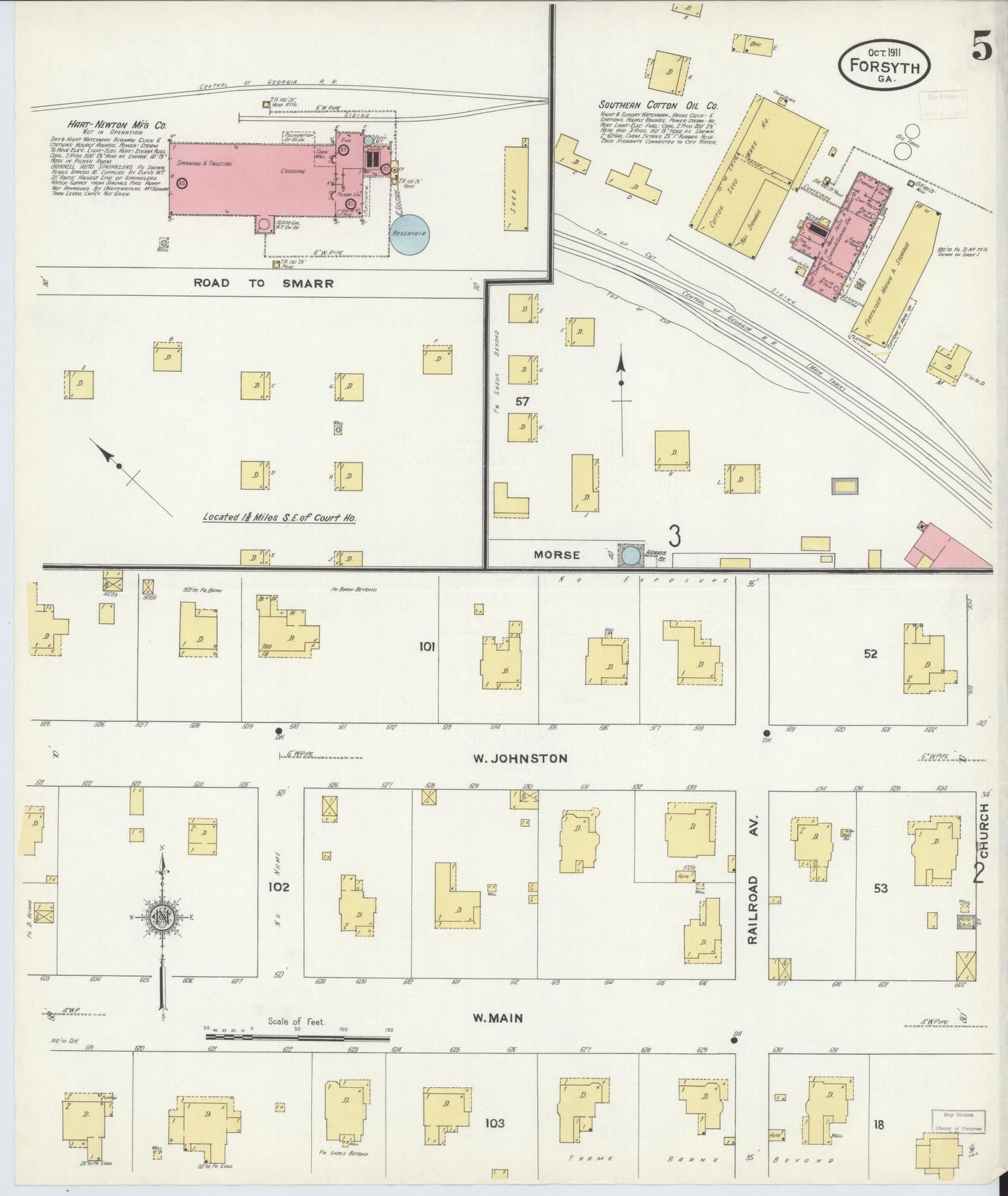 Sanborn Fire Insurance Map from Forsyth, Monroe County, Georgia (1911), Sheet #0005 - Historic Sanborn Fire Insurance Map Print, vintage old map wall art, antique decor, genealogy gift, Georgia Georgia map