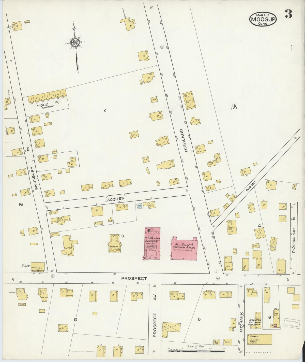 Sanborn Fire Insurance Map from Moosup, Windham County, Connecticut (1917), Sheet #0003 - Historic Sanborn Fire Insurance Map Print, vintage old map wall art, antique decor, genealogy gift, Connecticut Connecticut map