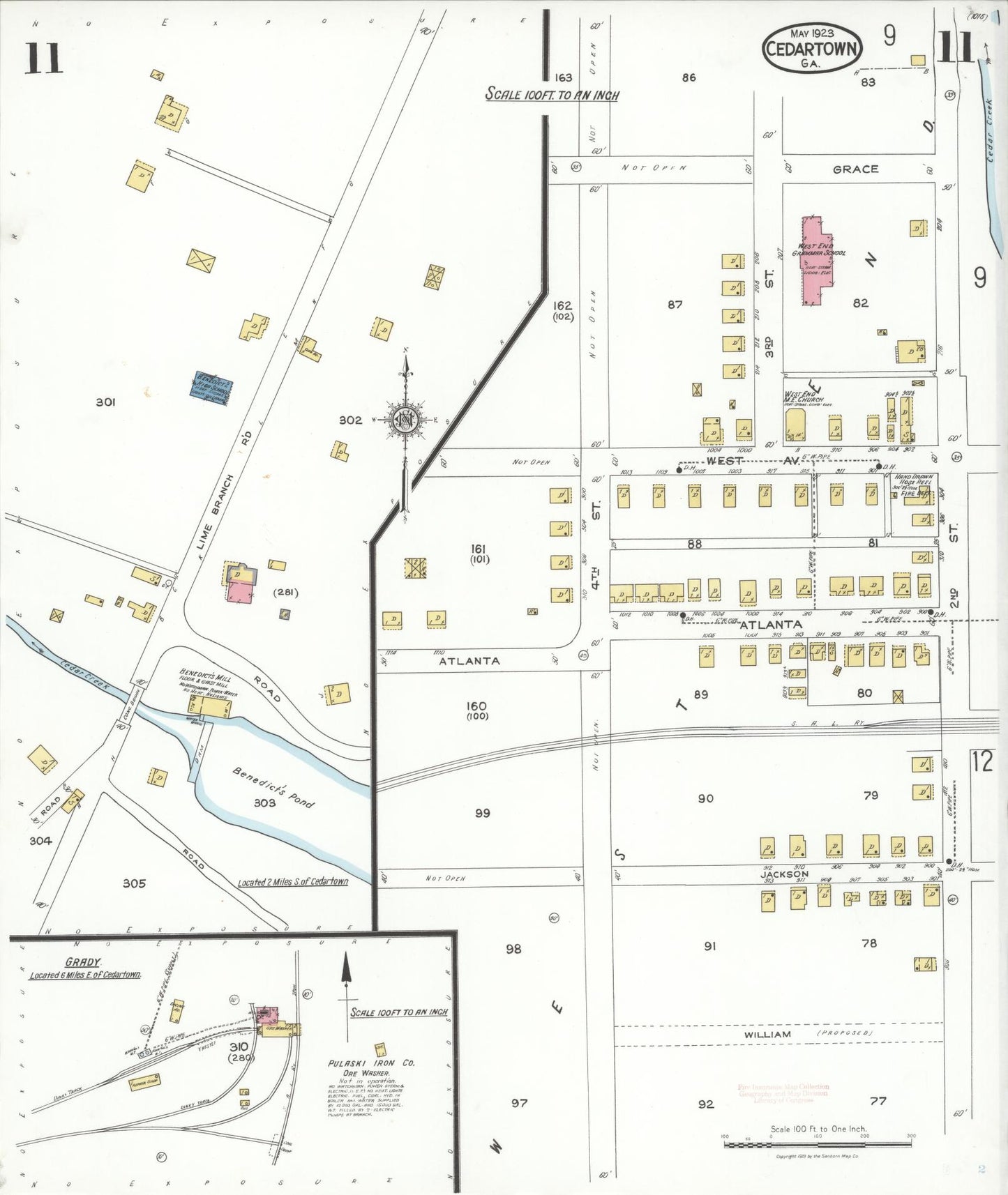 Sanborn Fire Insurance Map from Cedartown, Polk County, Georgia (1923), Sheet #0011 - Historic Sanborn Fire Insurance Map Print, vintage old map wall art, antique decor, genealogy gift, Georgia Georgia map