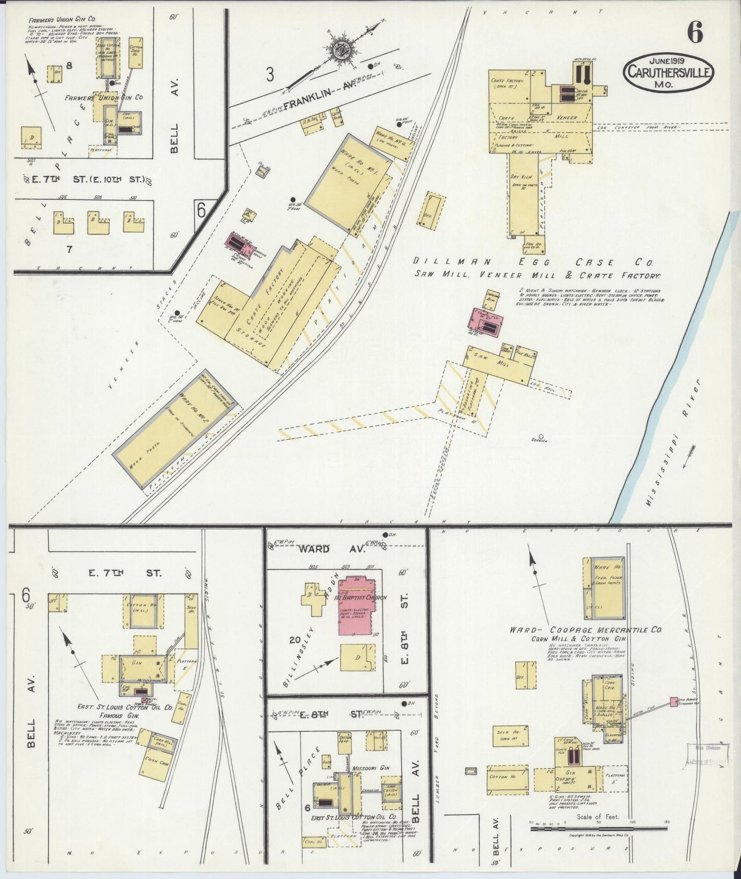 Sanborn Fire Insurance Map from Caruthersville, Pemiscot County, Missouri (1919), Sheet #0006 - Complete Map Set gallery image, historic Sanborn map, vintage wall art, Missouri Missouri