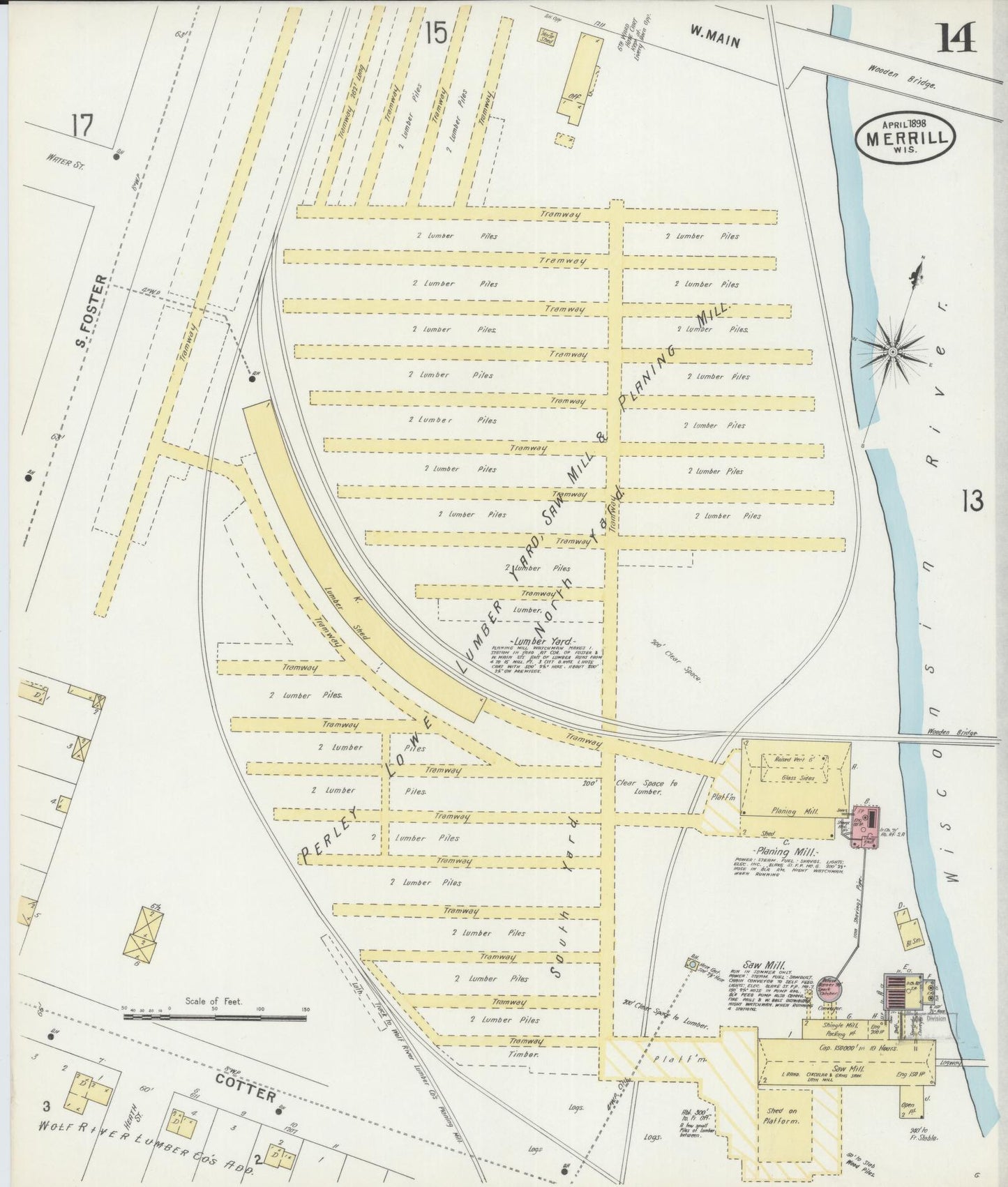 Sanborn Fire Insurance Map from Merrill, Lincoln County, Wisconsin (1898), Sheet #0014 - Historic Sanborn Fire Insurance Map Print, vintage old map wall art, antique decor, genealogy gift, Wisconsin Wisconsin map
