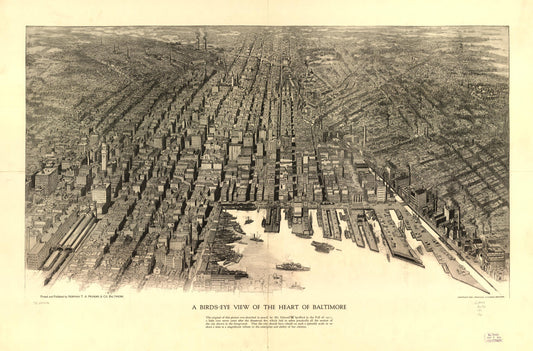 A birds-eye view of the heart of Baltimore. (1912) – Historic Bird’s-Eye View Panorama Print