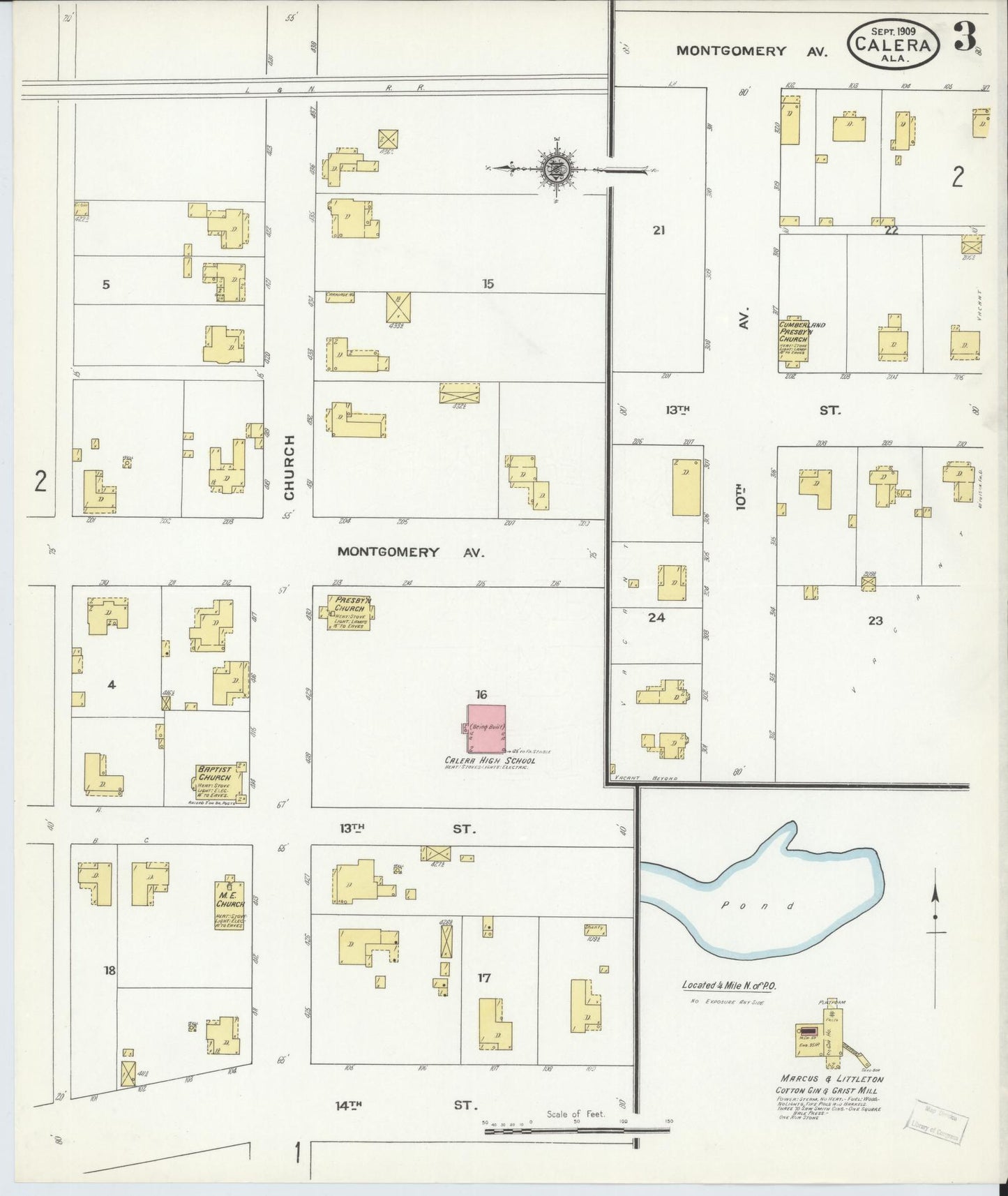 Sanborn Fire Insurance Map from Calera, Shelby County, Alabama (1909), Sheet #0003 - Complete Map Set gallery image, historic Sanborn map, vintage wall art, Alabama Alabama