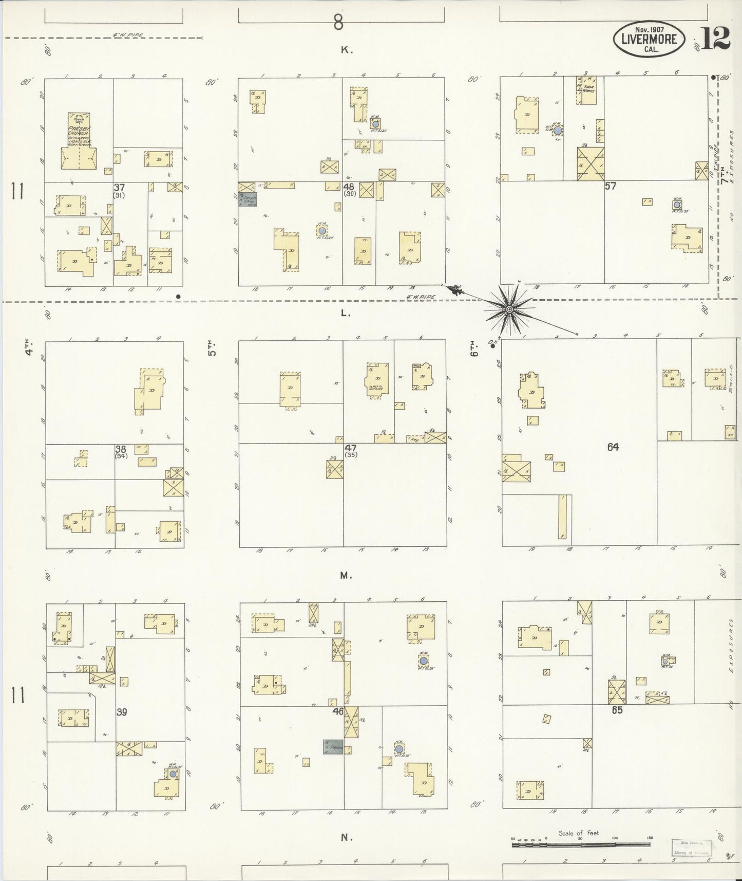 Sanborn Fire Insurance Map from Livermore, Alameda County, California (1907), Sheet #0012 - Historic Sanborn Fire Insurance Map Print, vintage old map wall art, antique decor, genealogy gift, California California map