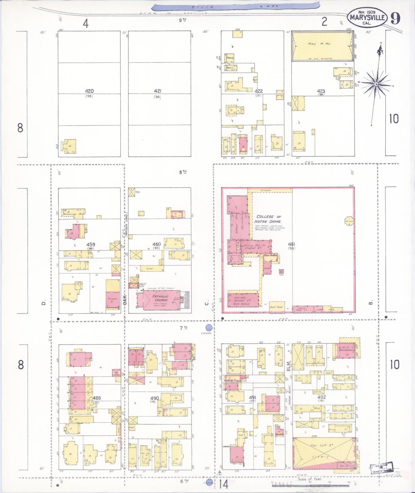 Sanborn Fire Insurance Map from Marysville, Yuba County, California (1909), Sheet #0009 - Historic Sanborn Fire Insurance Map Print, vintage old map wall art, antique decor, genealogy gift, California California map