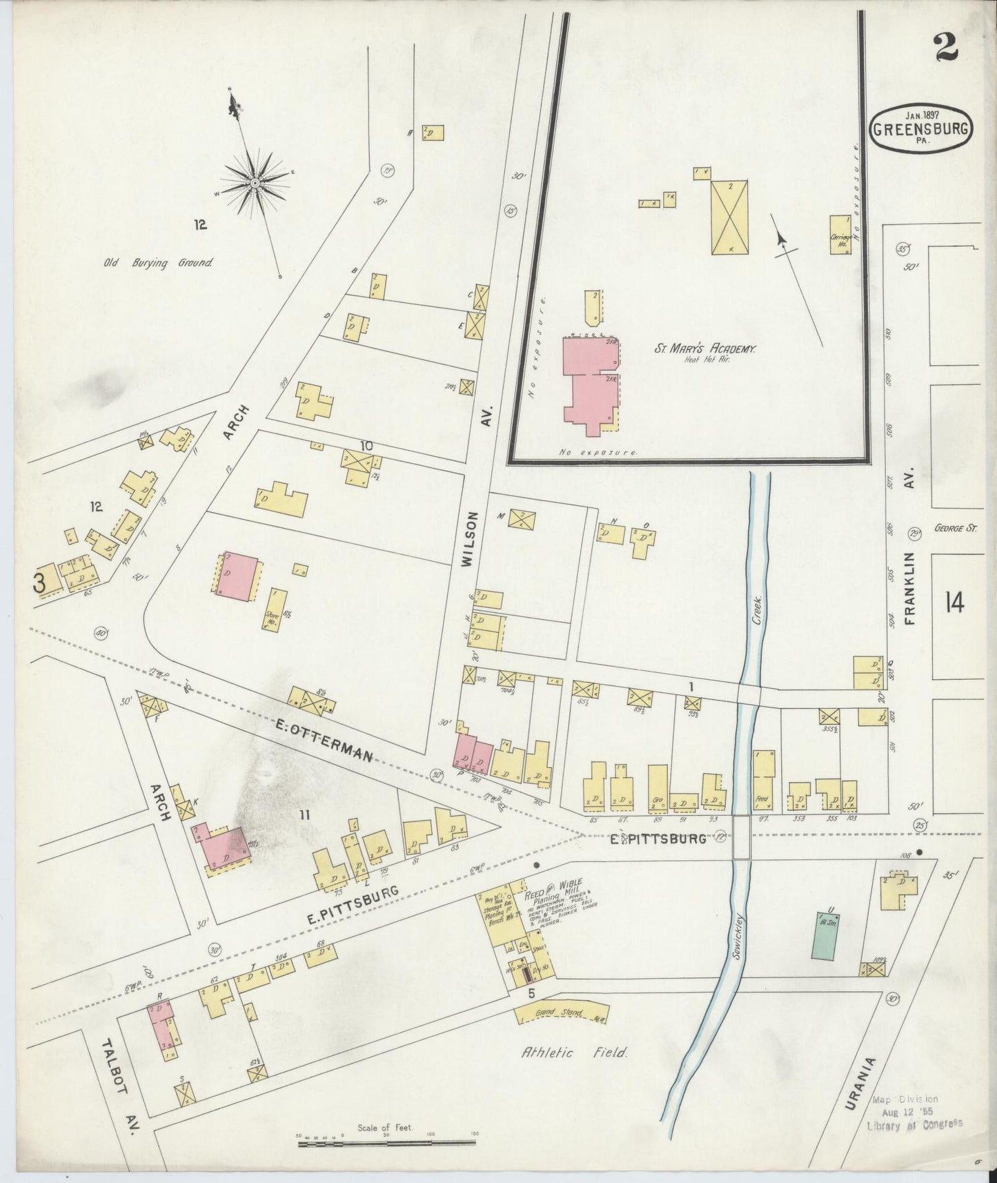 Sanborn Fire Insurance Map from Greensburg, Westmoreland County, Pennsylvania (1897), Sheet #0002 - Historic Sanborn Fire Insurance Map Print, vintage old map wall art, antique decor, genealogy gift, Pennsylvania Pennsylvania map