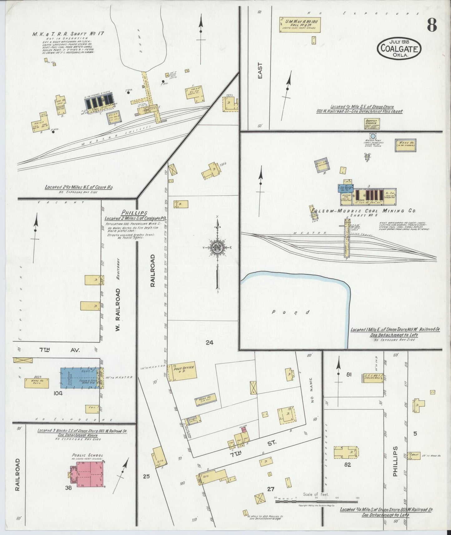 Sanborn Fire Insurance Map from Coalgate, Coal County, Oklahoma (1918), Sheet #0008 - Complete Map Set gallery image, historic Sanborn map, vintage wall art, Oklahoma Oklahoma