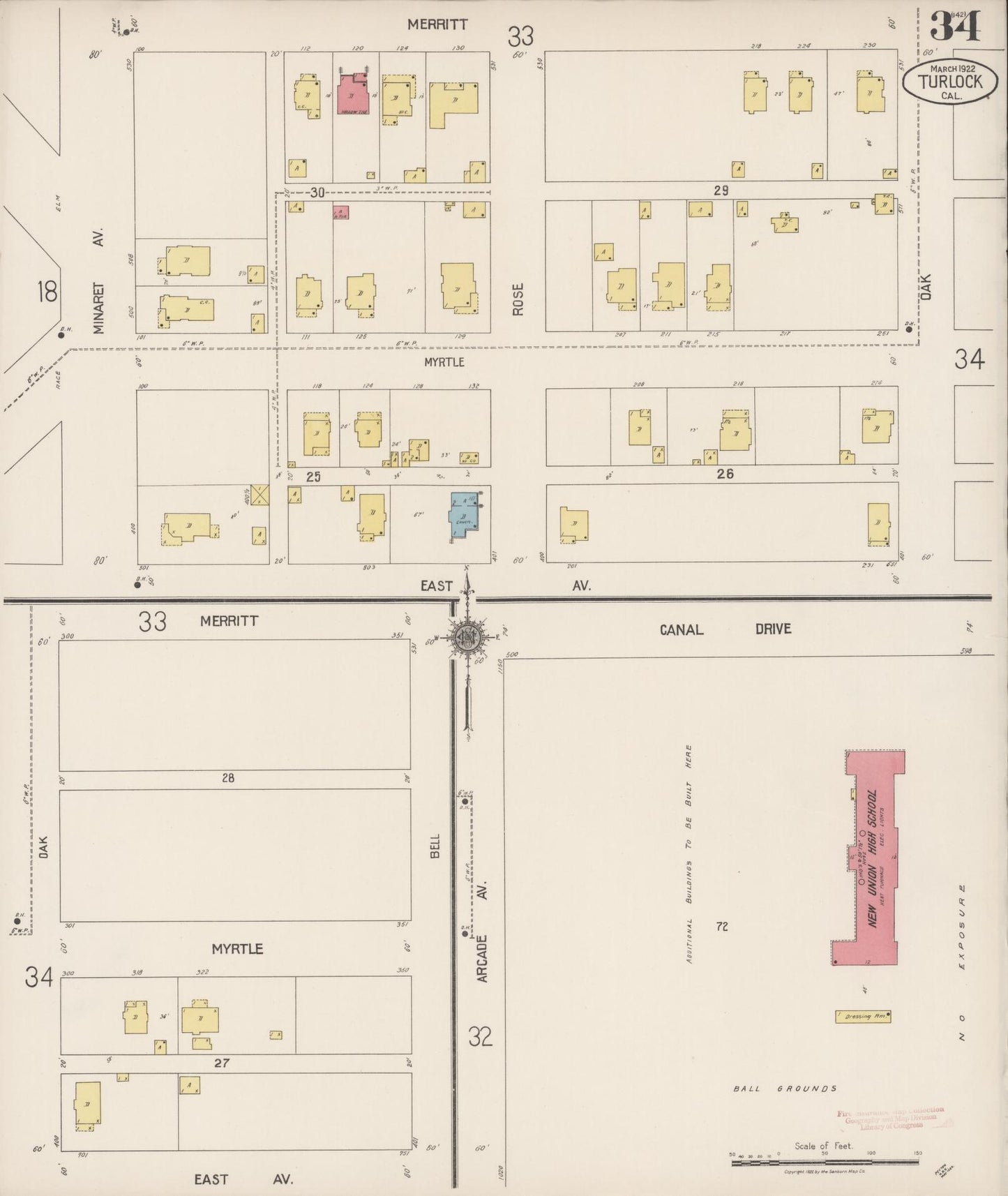 Sanborn Fire Insurance Map from Turlock, Stanislaus County, California (1922), Sheet #0034 - Complete Map Set gallery image, historic Sanborn map, vintage wall art, California California