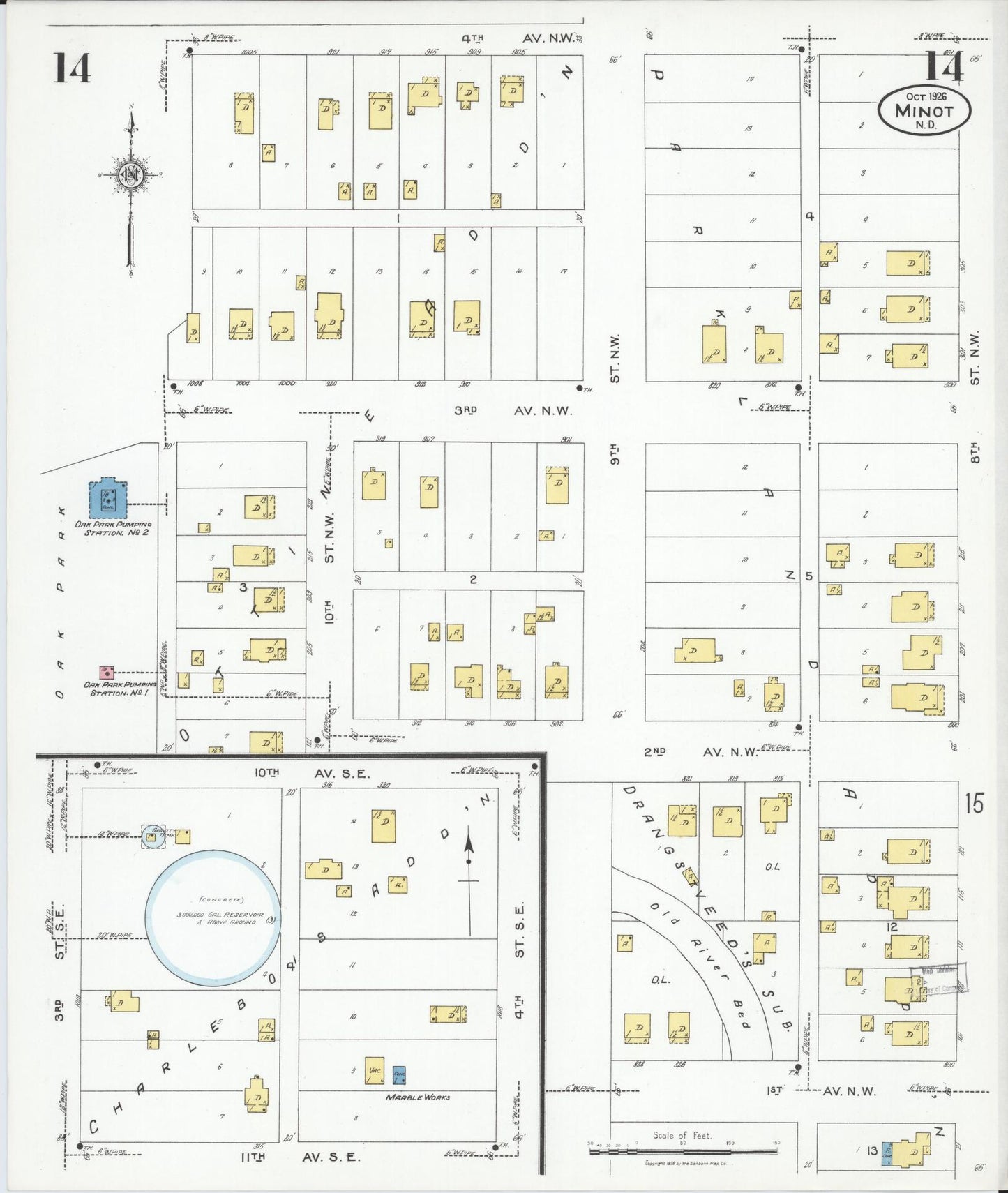 Sanborn Fire Insurance Map from Minot, Ward County, North Dakota (1926), Sheet #0014 - Historic Sanborn Fire Insurance Map Print, vintage old map wall art, antique decor, genealogy gift, North Dakota North Dakota map