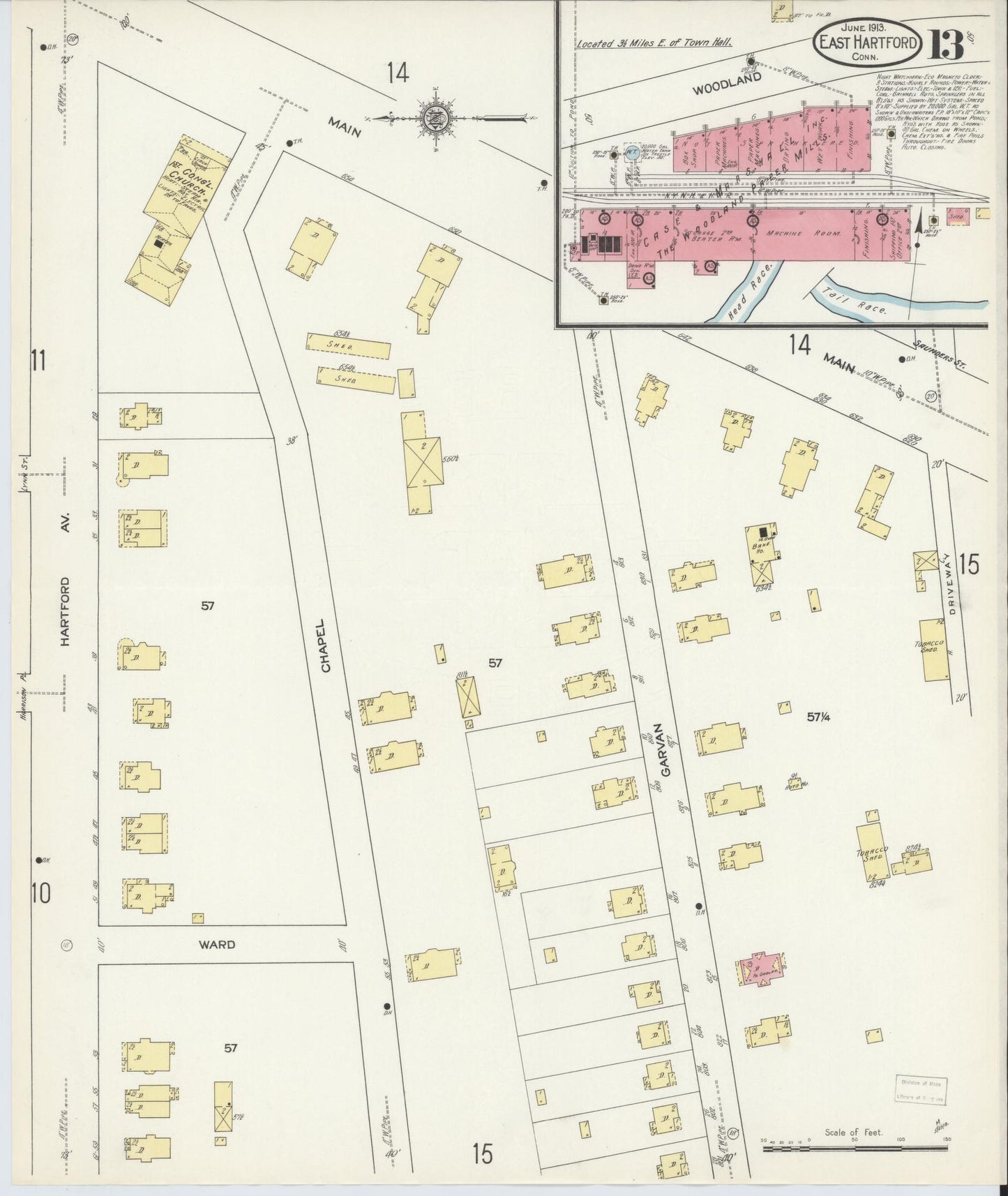 Sanborn Fire Insurance Map from East Hartford, Hartford County, Connecticut (1913), Sheet #0013 - Historic Sanborn Fire Insurance Map Print, vintage old map wall art, antique decor, genealogy gift, Connecticut Connecticut map