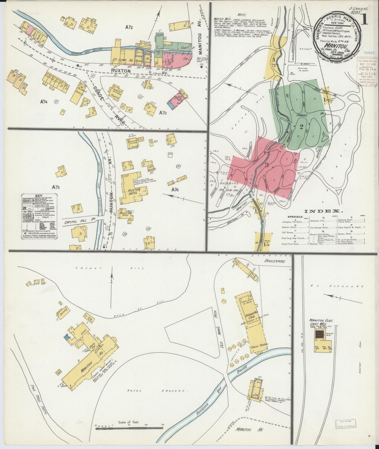 Sanborn Fire Insurance Map from Manitou, El Paso County, Colorado (1900), Sheet #0001 - Historic Sanborn Fire Insurance Map Print, vintage old map wall art, antique decor, genealogy gift, Colorado Colorado map