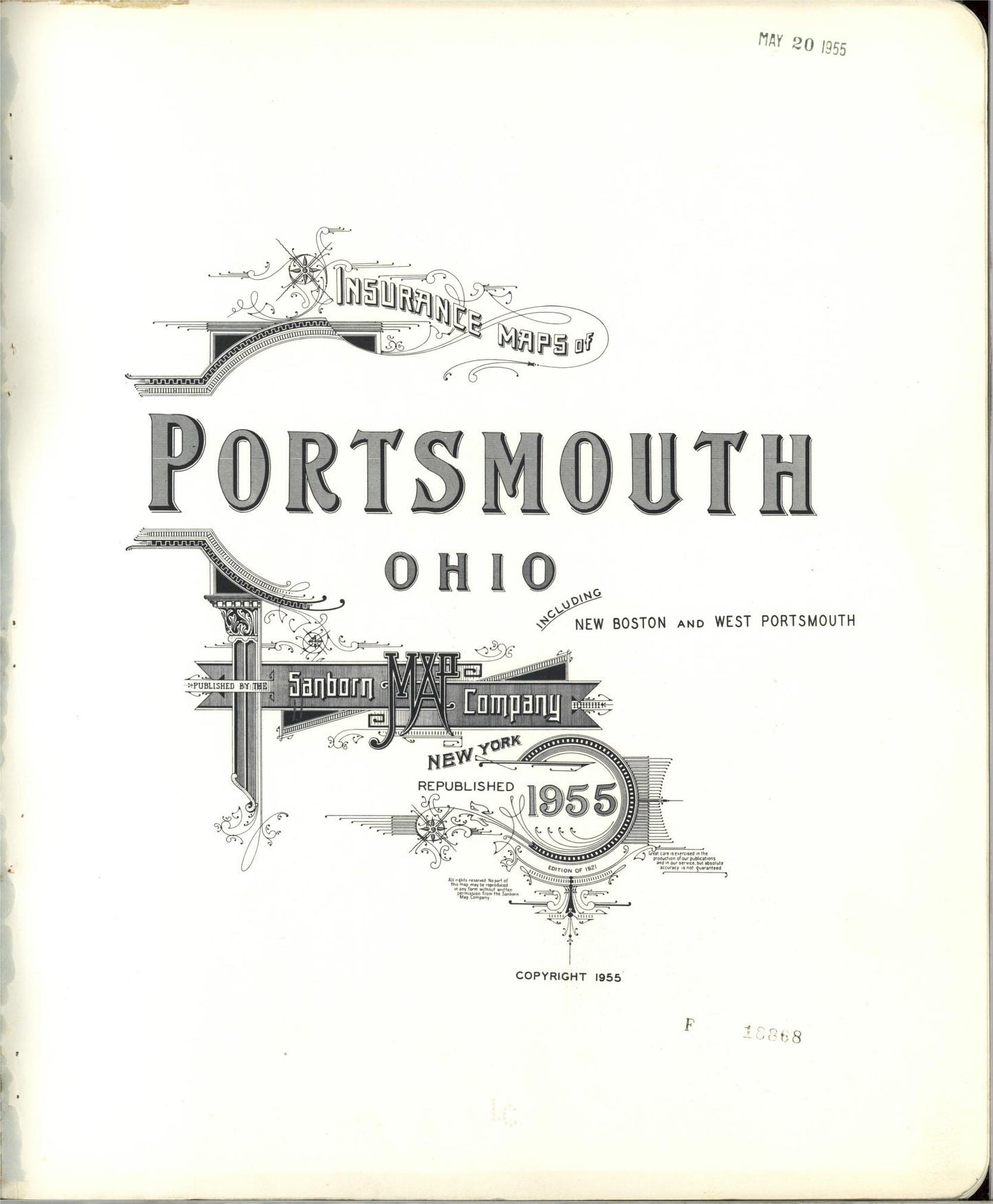 Sanborn Fire Insurance Map from Portsmouth, Scioto County, Ohio (1955), Sheet #0001 - Historic Sanborn Fire Insurance Map Print, vintage old map wall art, antique decor, genealogy gift, Ohio Ohio map