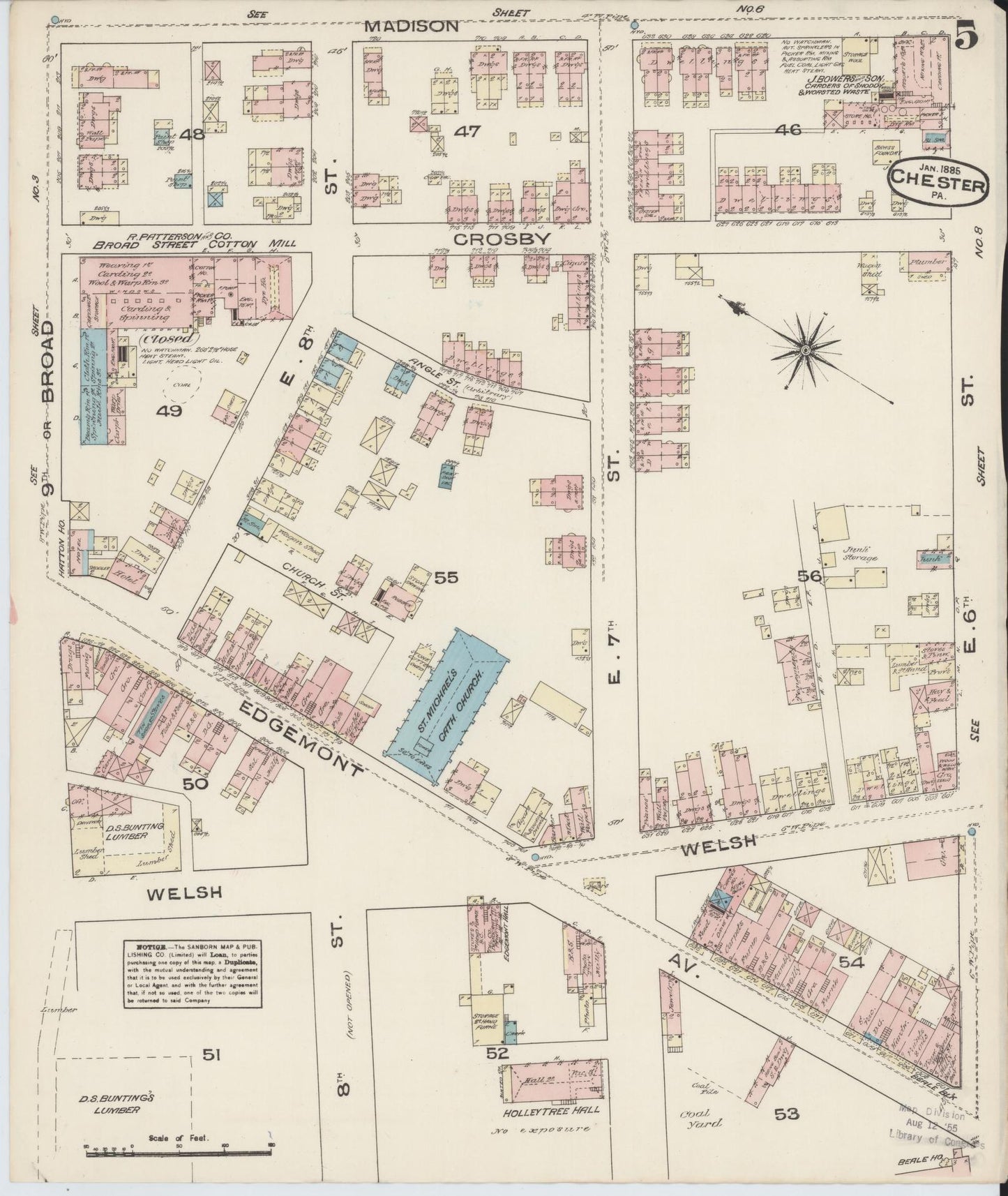 Sanborn Fire Insurance Map from Chester, Delaware County, Pennsylvania (1885), Sheet #0005 - Historic Sanborn Fire Insurance Map Print, vintage old map wall art, antique decor, genealogy gift, Pennsylvania Pennsylvania map