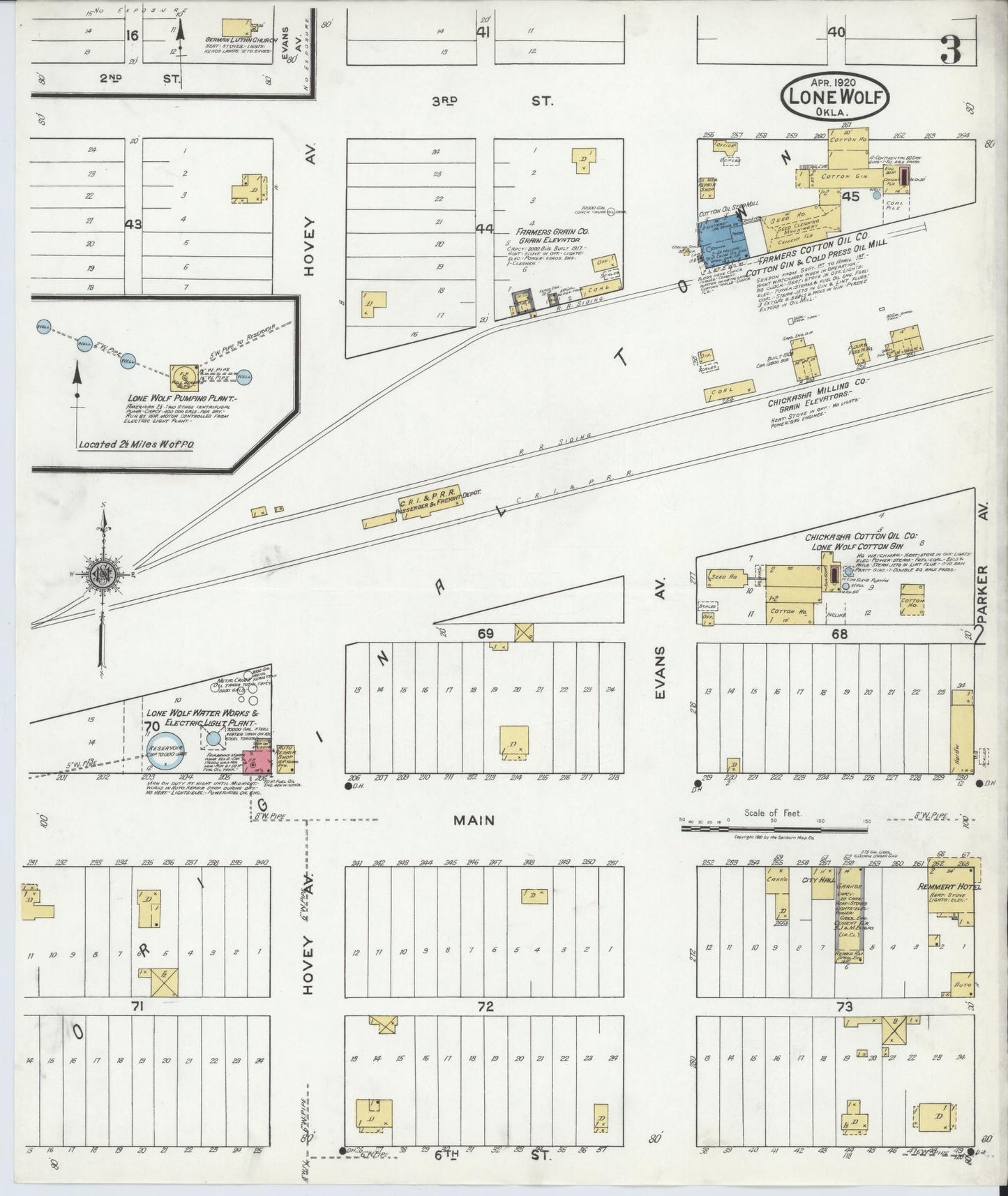 Sanborn Fire Insurance Map from Lone Wolf, Kiowa County, Oklahoma (1920), Sheet #0003 - Complete Map Set gallery image, historic Sanborn map, vintage wall art, Oklahoma Oklahoma