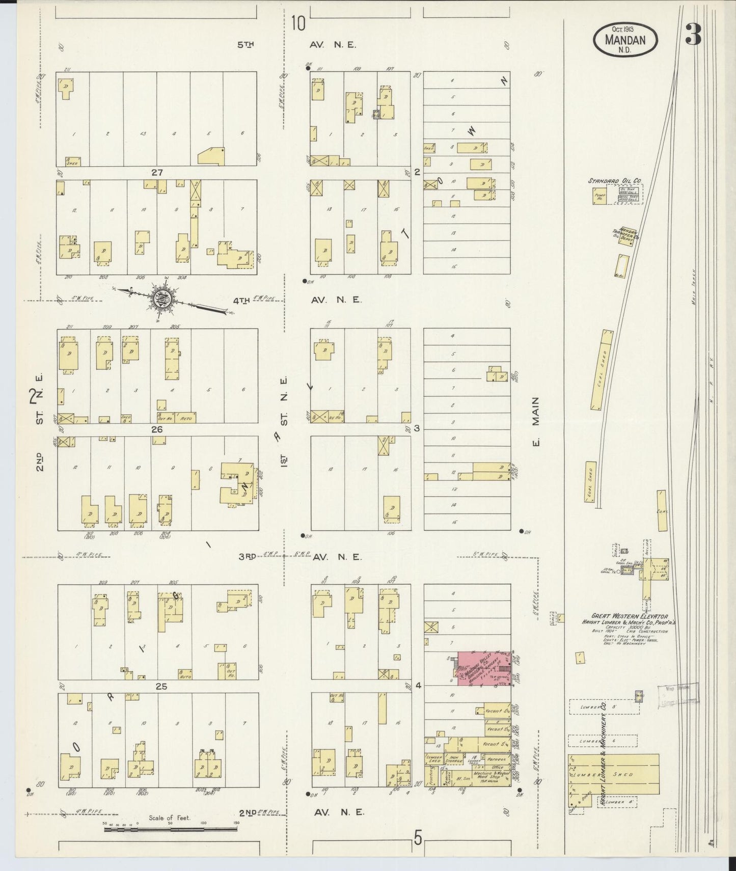 Sanborn Fire Insurance Map from Mandan, Morton County, North Dakota (1913), Sheet #0003 - Historic Sanborn Fire Insurance Map Print, vintage old map wall art, antique decor, genealogy gift, North Dakota North Dakota map