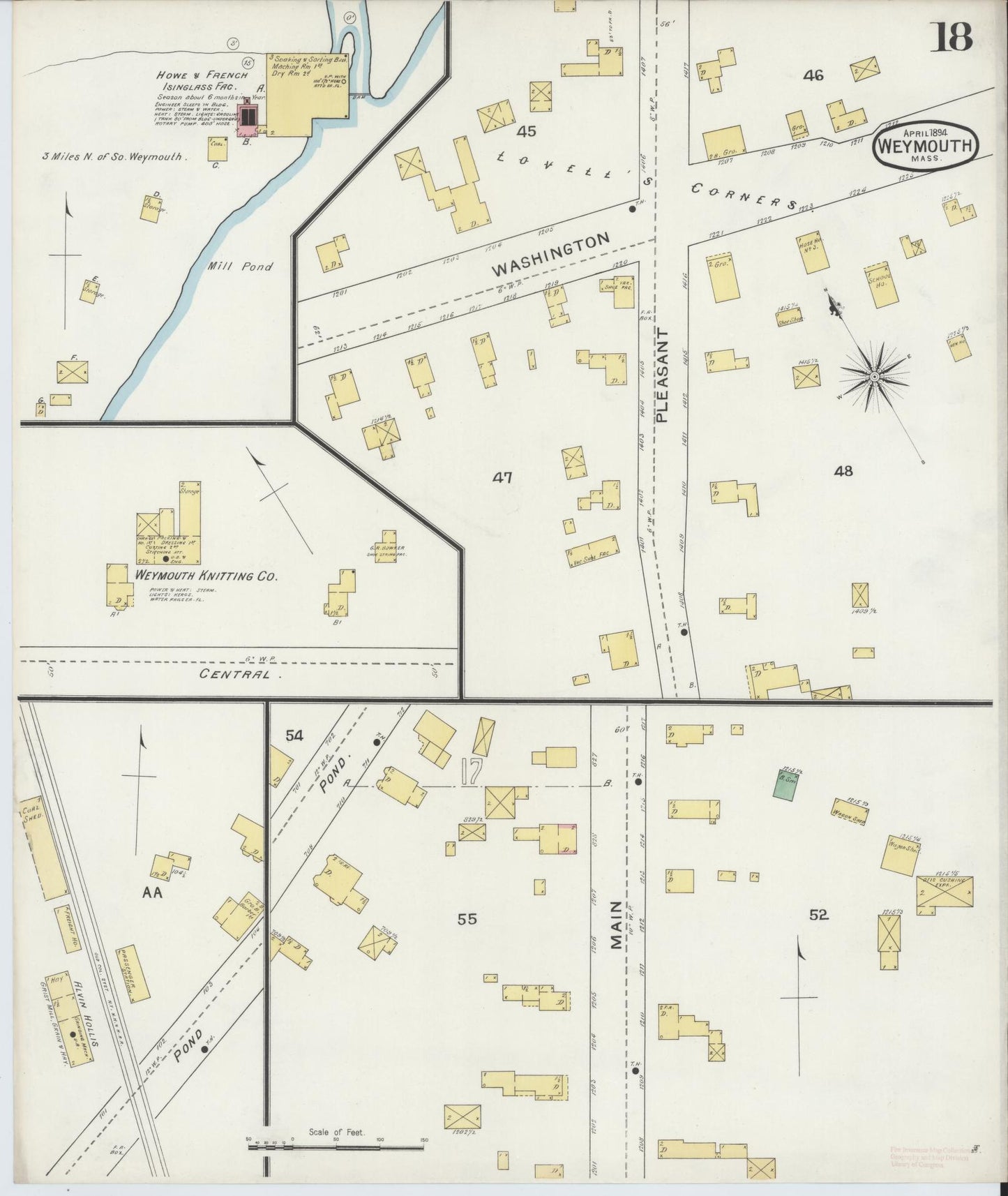 Sanborn Fire Insurance Map from Weymouth, Norfolk County, Massachusetts (1894), Sheet #0018 - Historic Sanborn Fire Insurance Map Print, vintage old map wall art, antique decor, genealogy gift, Massachusetts Massachusetts map