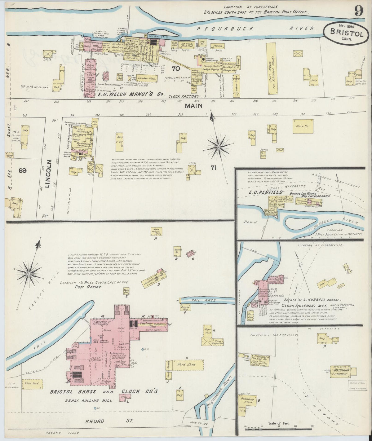 Sanborn Fire Insurance Map from Bristol, Hartford County, Connecticut (1890), Sheet #0008 - Historic Sanborn Fire Insurance Map Print, vintage old map wall art, antique decor, genealogy gift, Connecticut Connecticut map
