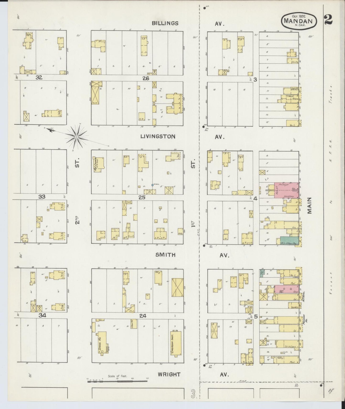 Sanborn Fire Insurance Map from Mandan, Morton County, North Dakota (1892), Sheet #0002 - Historic Sanborn Fire Insurance Map Print, vintage old map wall art, antique decor, genealogy gift, North Dakota North Dakota map