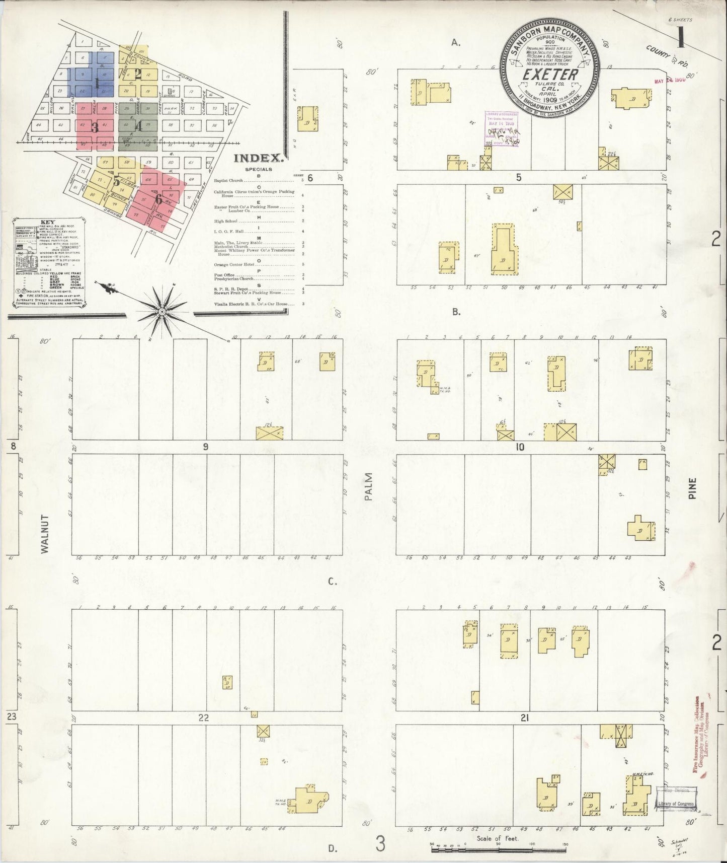 Sanborn Fire Insurance Map from Exeter, Tulare County, California (1909), Sheet #0001 - Historic Sanborn Fire Insurance Map Print, vintage old map wall art, antique decor, genealogy gift, California California map