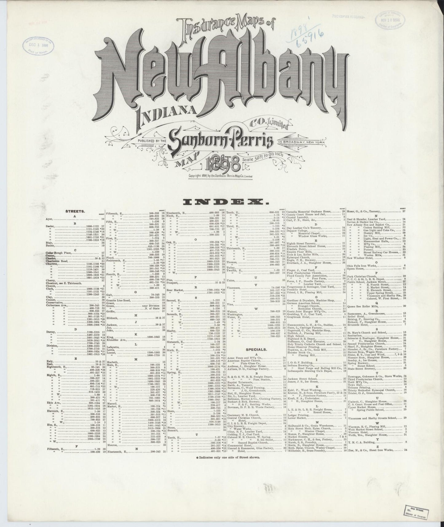 Sanborn Fire Insurance Map from New Albany, Floyd County, Indiana. (1898) – Historic Sanborn Fire Insurance Map Print