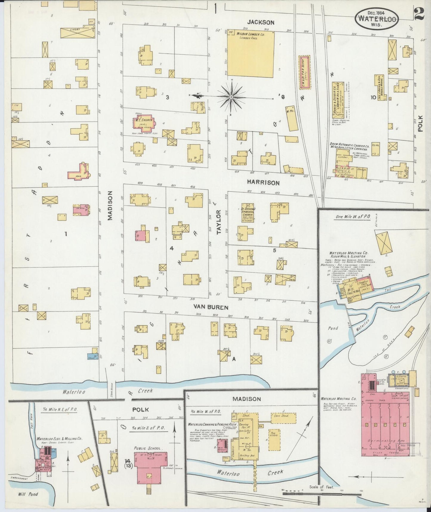 Sanborn Fire Insurance Map from Waterloo, Jefferson County, Wisconsin (1904), Sheet #0002 - Complete Map Set gallery image, historic Sanborn map, vintage wall art, Wisconsin Wisconsin