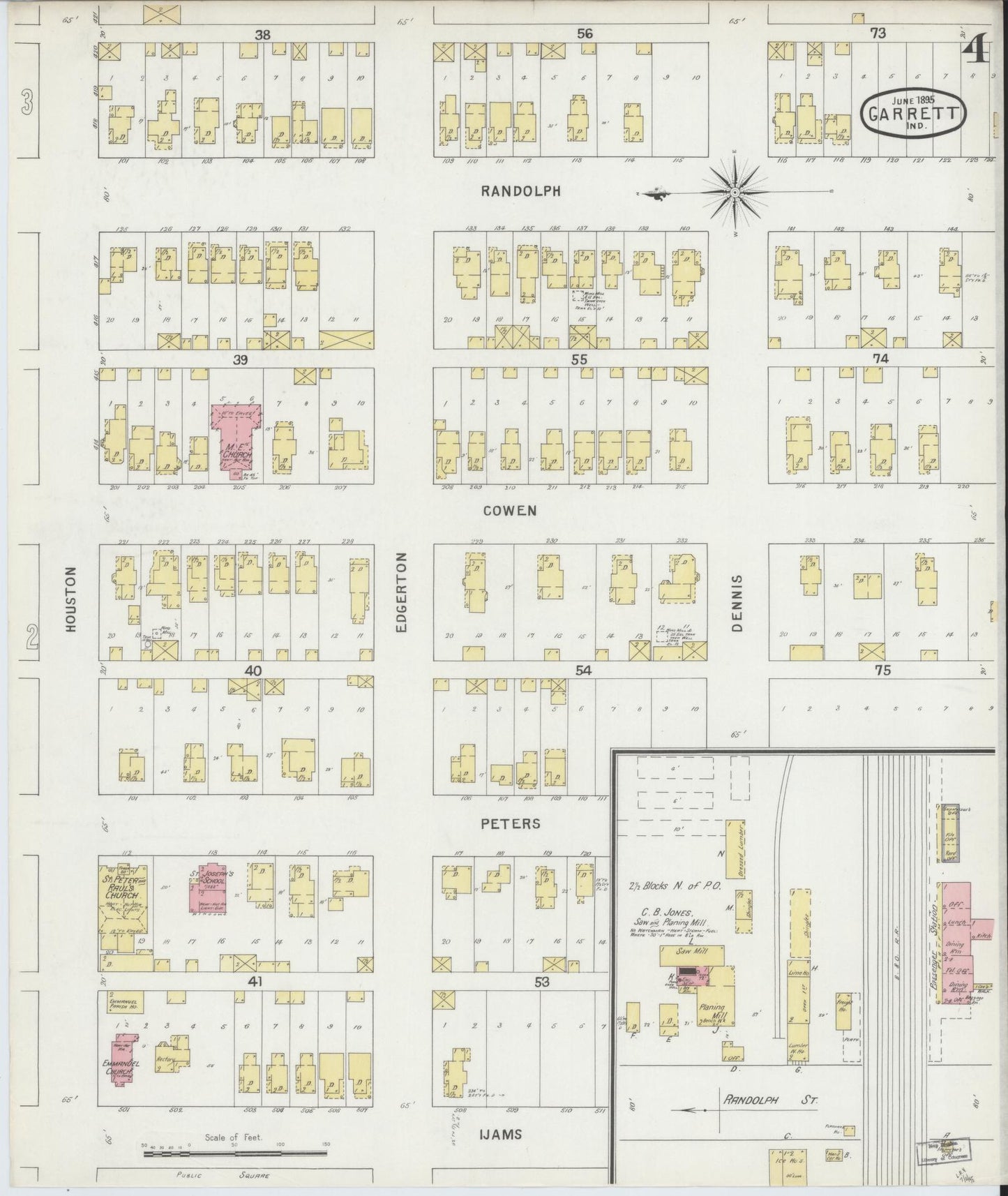 Sanborn Fire Insurance Map from Garrett, De Kalb County, Indiana (1895), Sheet #0004 - Complete Map Set gallery image, historic Sanborn map, vintage wall art, Indiana Indiana
