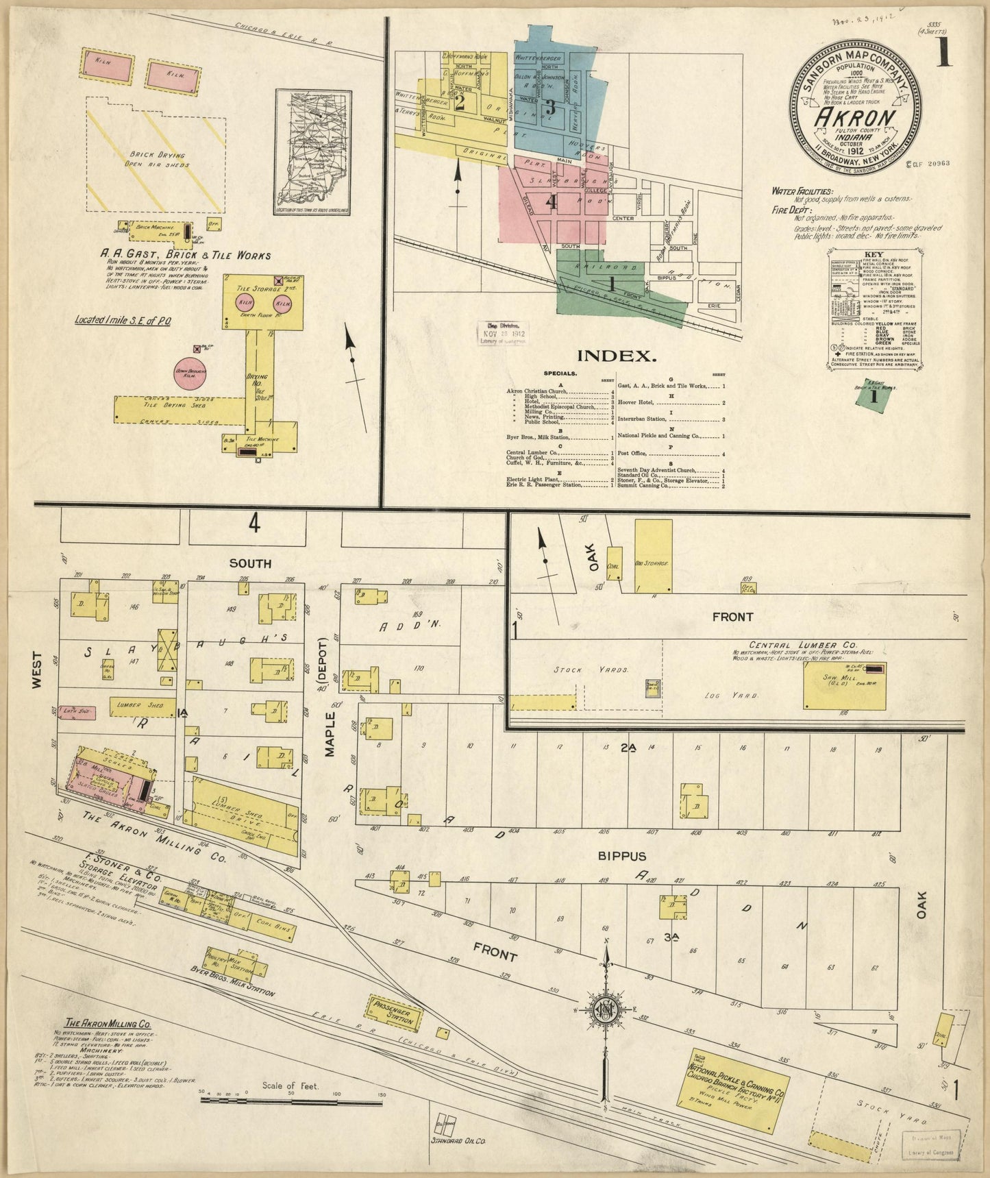 Sanborn Fire Insurance Map from Akron, Fulton County, Indiana (1912), Sheet #0001 - Historic Sanborn Fire Insurance Map Print, vintage old map wall art, antique decor, genealogy gift, Indiana Indiana map
