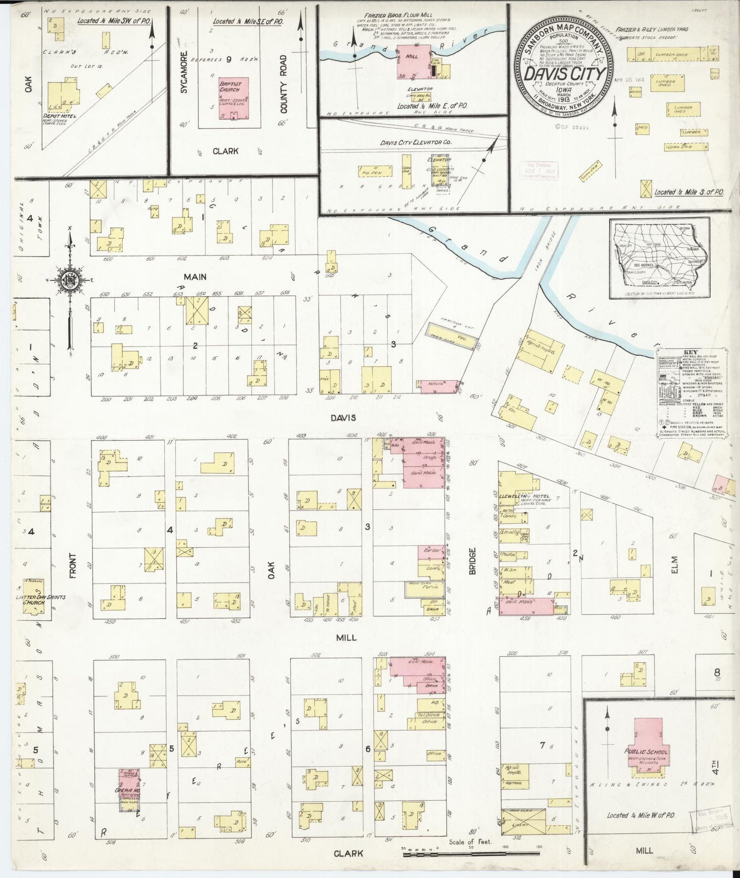 Sanborn Fire Insurance Map from Davis City, Decatur County, Iowa (1913), Sheet #0001 - Historic Sanborn Fire Insurance Map Print, vintage old map wall art