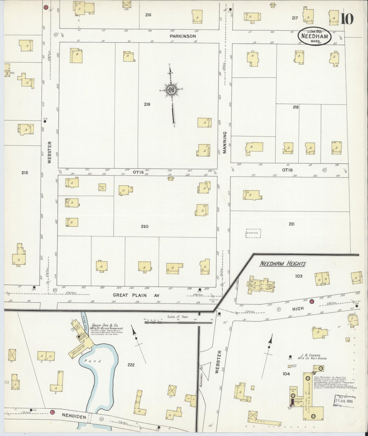 Sanborn Fire Insurance Map from Needham, Norfolk County, Massachusetts (1912), Sheet #0010 - Complete Map Set gallery image, historic Sanborn map, vintage wall art, Massachusetts Massachusetts