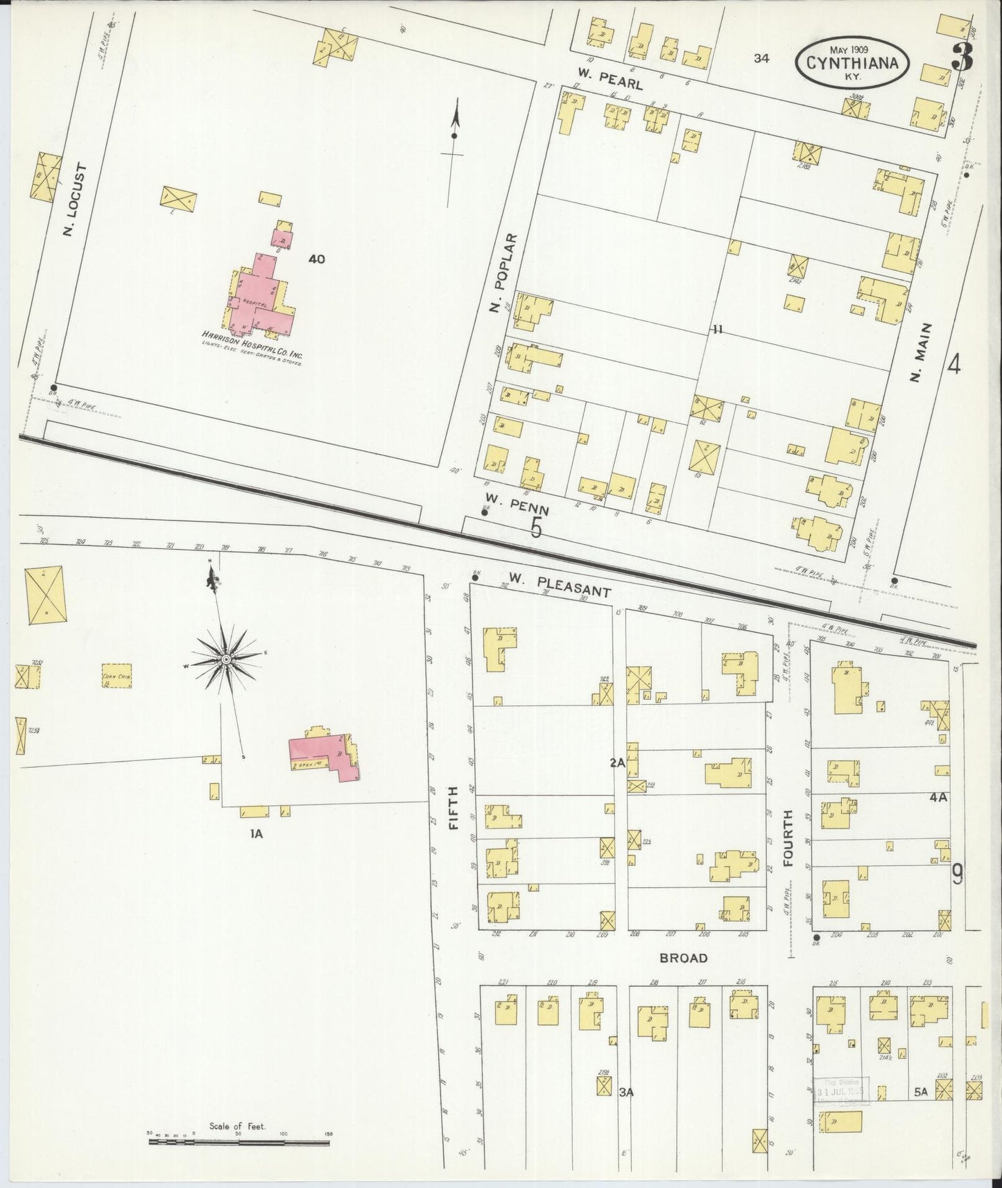 Sanborn Fire Insurance Map from Cynthiana, Harrison County, Kentucky (1909), Sheet #0003 - Historic Sanborn Fire Insurance Map Print, vintage old map wall art, antique decor, genealogy gift, Kentucky Kentucky map