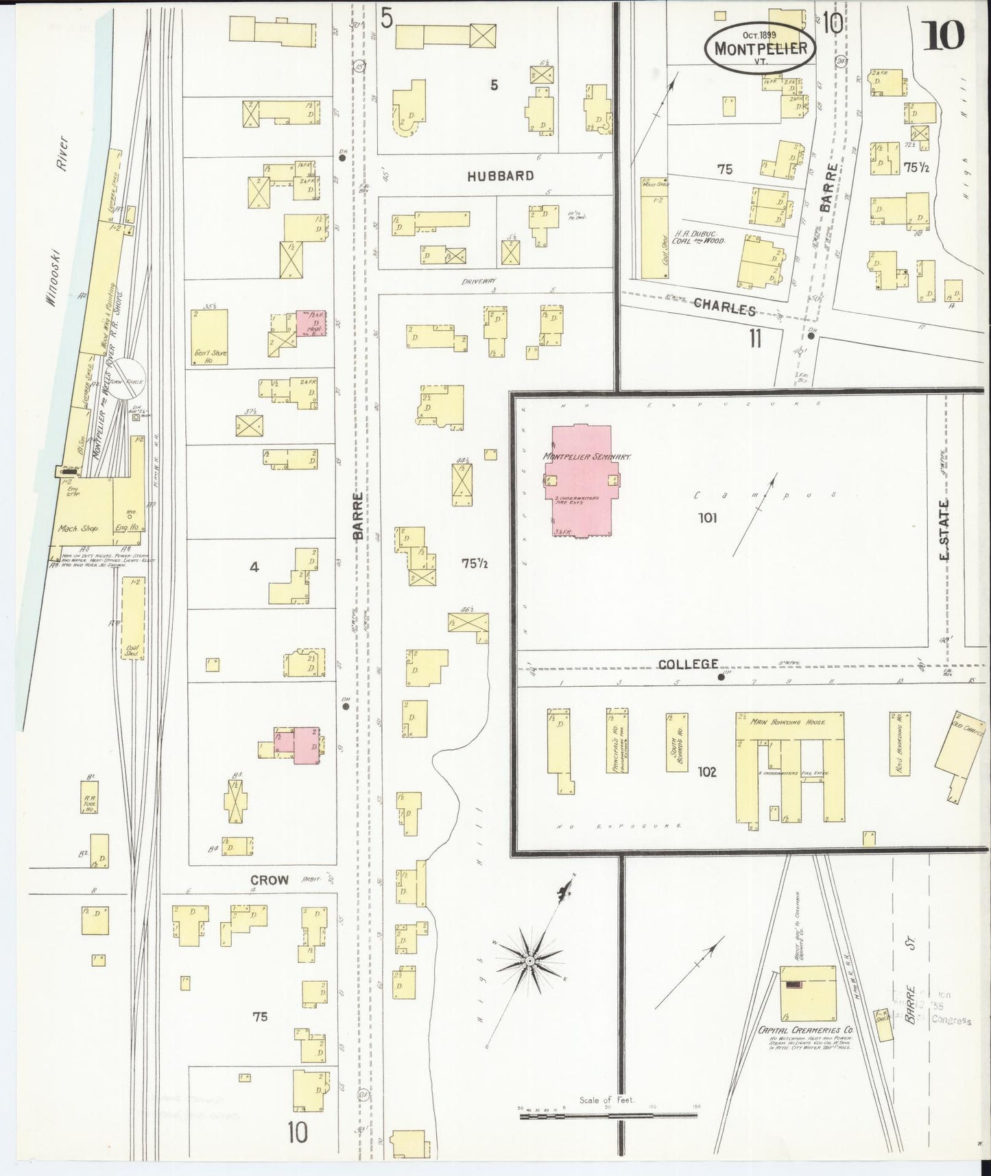 Sanborn Fire Insurance Map from Montpelier, Washington County, Vermont (1899), Sheet #0010 - Historic Sanborn Fire Insurance Map Print, vintage old map wall art, antique decor, genealogy gift, Vermont Vermont map