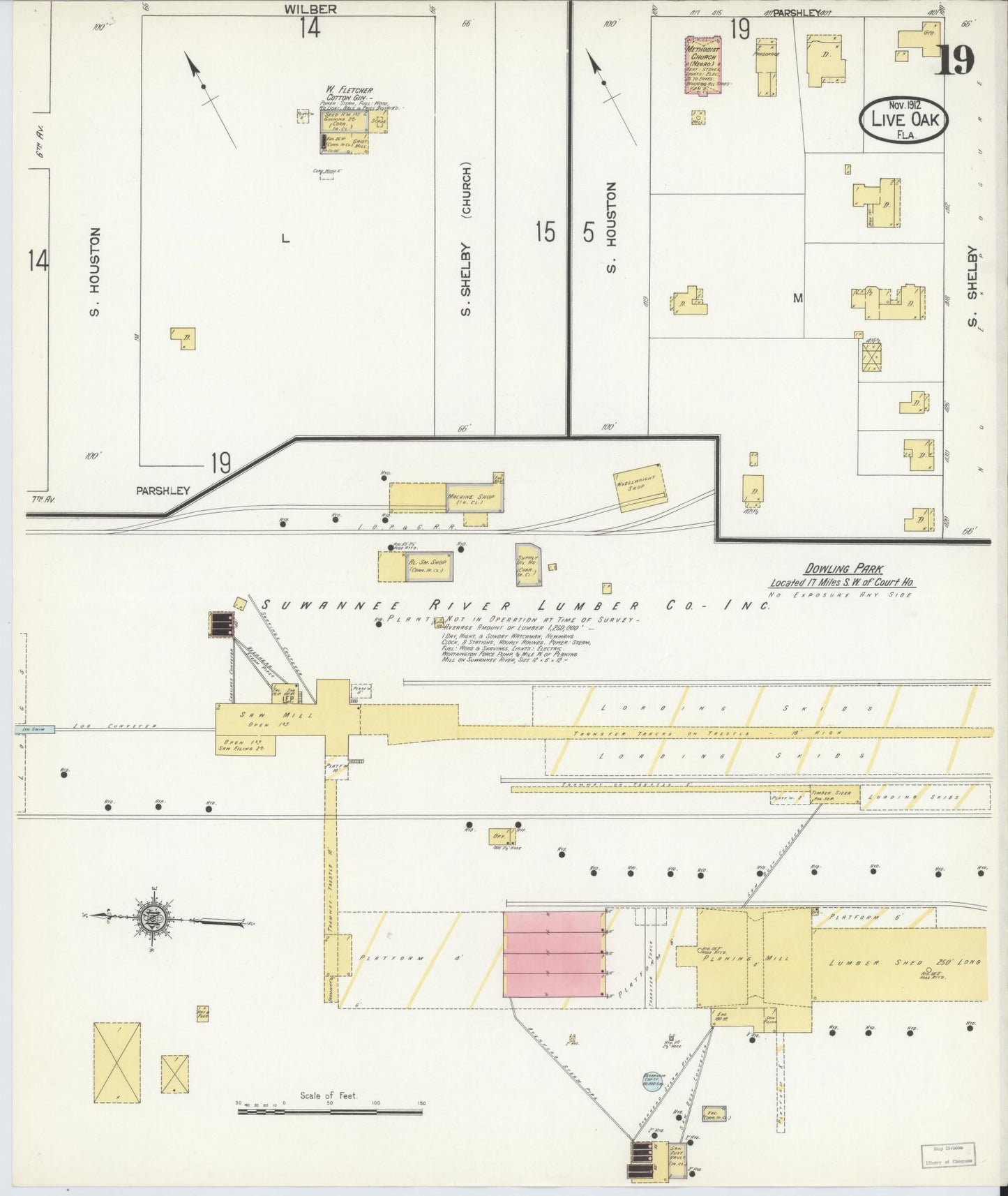 Sanborn Fire Insurance Map from Live Oak, Suwanee County, Florida (1912), Sheet #0019 - Historic Sanborn Fire Insurance Map Print, vintage old map wall art, antique decor, genealogy gift, Florida Florida map