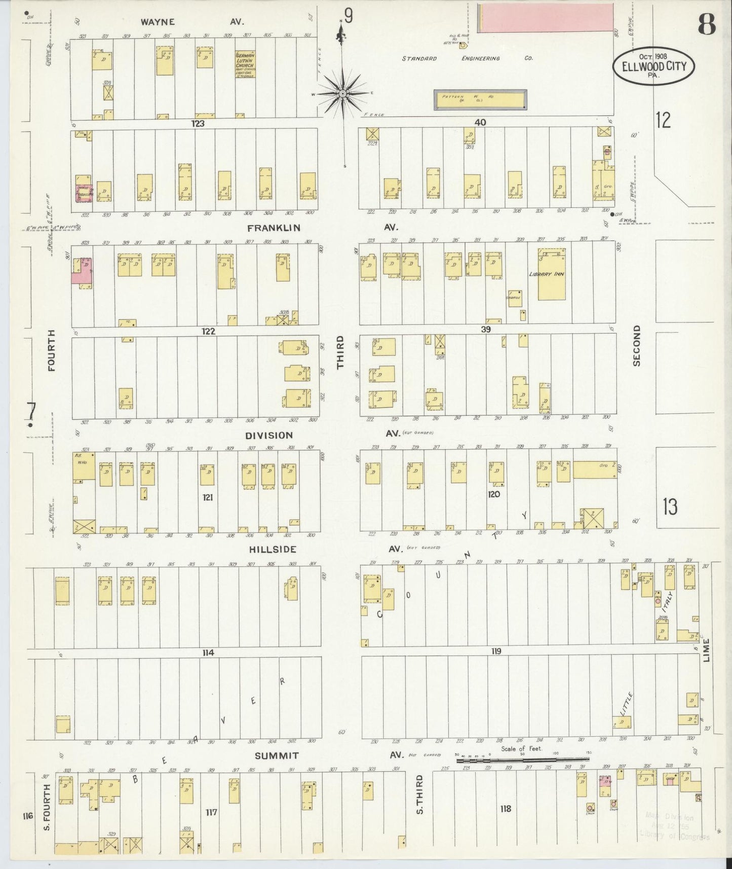 Sanborn Fire Insurance Map from Ellwood City, Lawrence County, Pennsylvania (1908), Sheet #0008 - Historic Sanborn Fire Insurance Map Print, vintage old map wall art, antique decor, genealogy gift, Pennsylvania Pennsylvania map