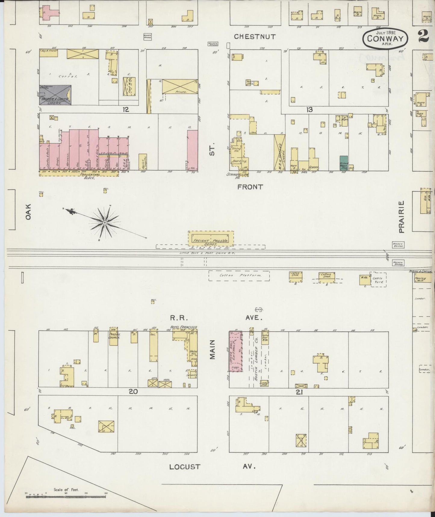 Sanborn Fire Insurance Map from Conway, Faulkner County, Arkansas (1892), Sheet #0002 - Historic Sanborn Fire Insurance Map Print, vintage old map wall art, antique decor, genealogy gift, Arkansas Arkansas map